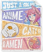 Vista 9 de Manta de anime de regalo para niñas, decoración de anime Kawaii para mujeres, manta de franela de dibujo de anime Ramen Boba, cosas para amantes