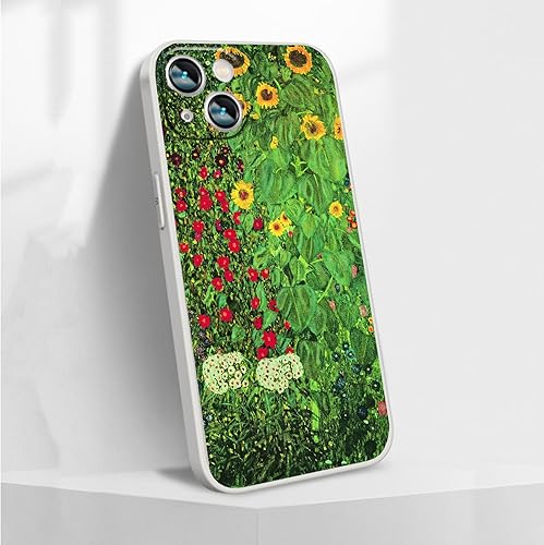 Miniatura 2 de MURLEBAY Gustav Klimt - Funda compatible con iPhone 15, diseño de jardín de granja con girasoles, para mujeres y niñas, funda protectora delgada a