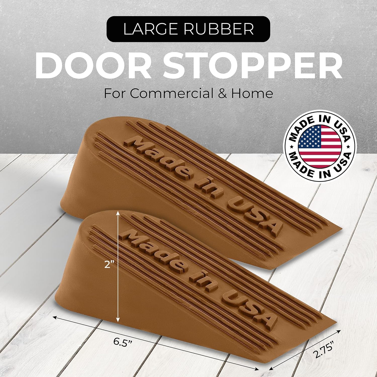 Large Big Rubber Door Stopper Made In USA - Door Stop Wedge for Carpet, Tile,Concrete Floor - Door Stoppers for Bottom of Door -Tall Heavy Duty for Commercial & Home- 6.5 x 2.75 x 1.9 Inches Black 5PK