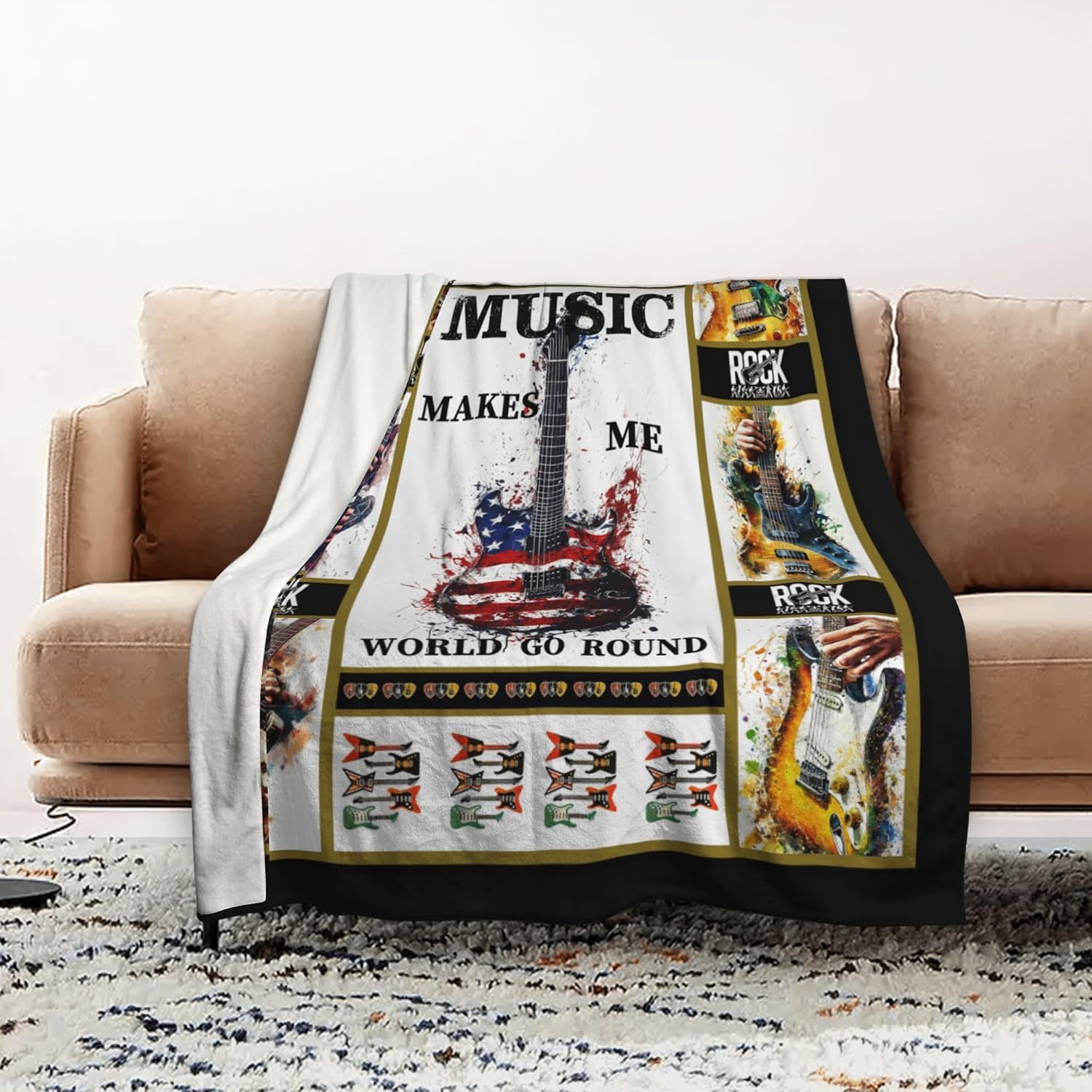 Guitar Throw Blanket Music Soft Warm Cozy Blankets Fuzzy Plush Guitar Fleece Blanket for Couch Bed Sofa Home Decor 40''X50'' - Image 8