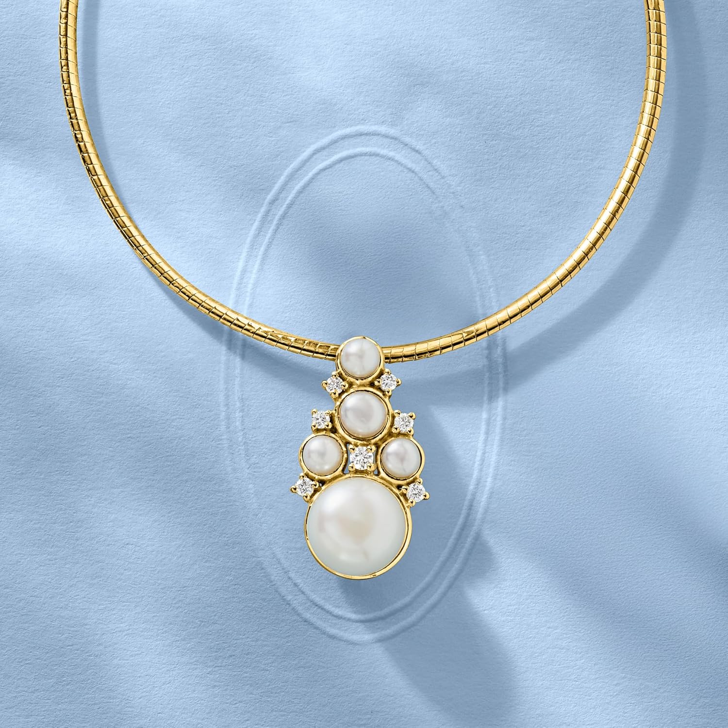 Ross-Simons 3.5-10mm Cultured Pearl and .20 ct. t.w. Lab-Grown Diamond Pendant Necklace in 18kt Gold Over Sterling