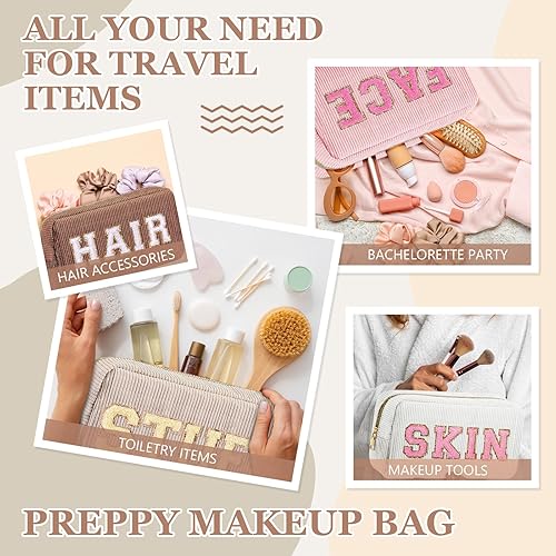 Miniatura 4 de 4 bolsas de maquillaje con letras de chenilla, bolsa de cosméticos con cremallera, bolsa de maquillaje preparada, bolsa portátil para el cabello,