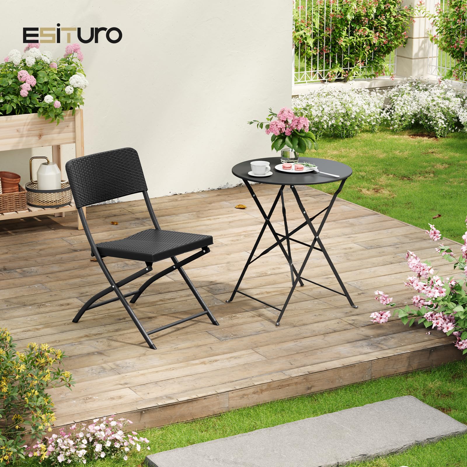 eSituro 2er Klappstuhl bis 150 kg Gartenstuhl Klappbar Balkonstuhl 59 x 81 x 46 cm Schwarz