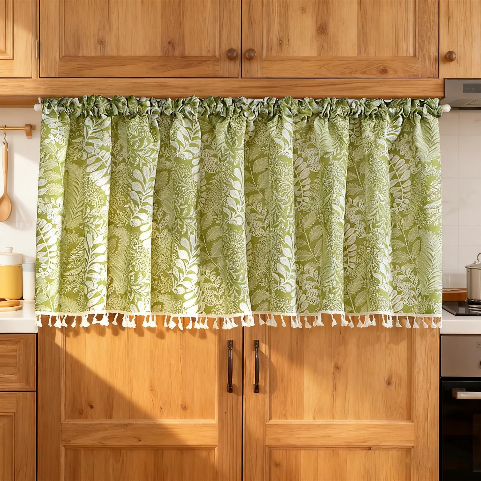 Scheibengardinen Modern, Gardinen Kurz Vorhang, Wohnzimmer Küche Grün Bistrogardine Scheibengardine Küchengardinen Kurz Gardine Vorhänge für Küche Bistrogardine und Wohnzimmer (B300*H65CM)