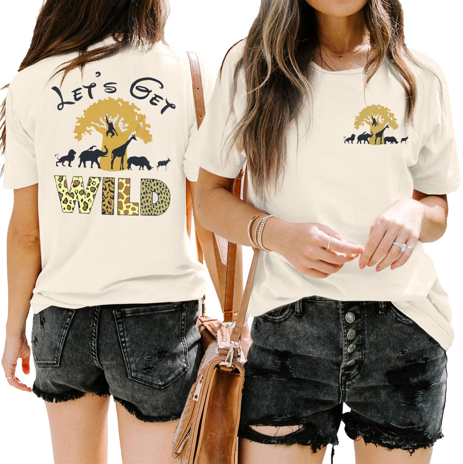 Lets Get Wild Shirts Women Animal Kingdom Shirt Family Safari Trip Tshirts Cute Zoo World Short Sleeve Tee