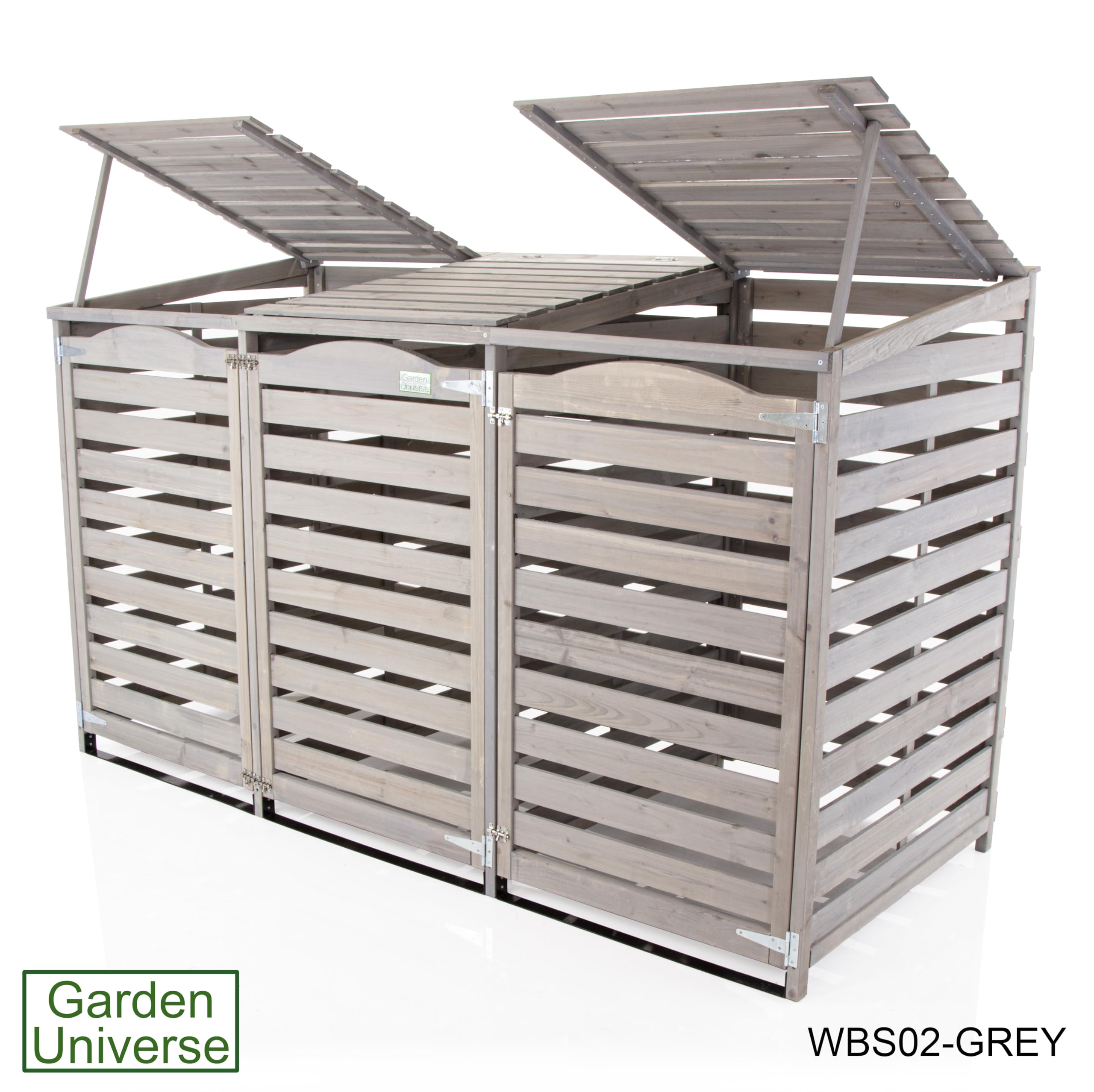 Wheelie Bin Storage Unit Triple Three Bins Garden Universe Outdoor 3 Wheelie Bin Storage In Grey WBS02-GREY — view 5