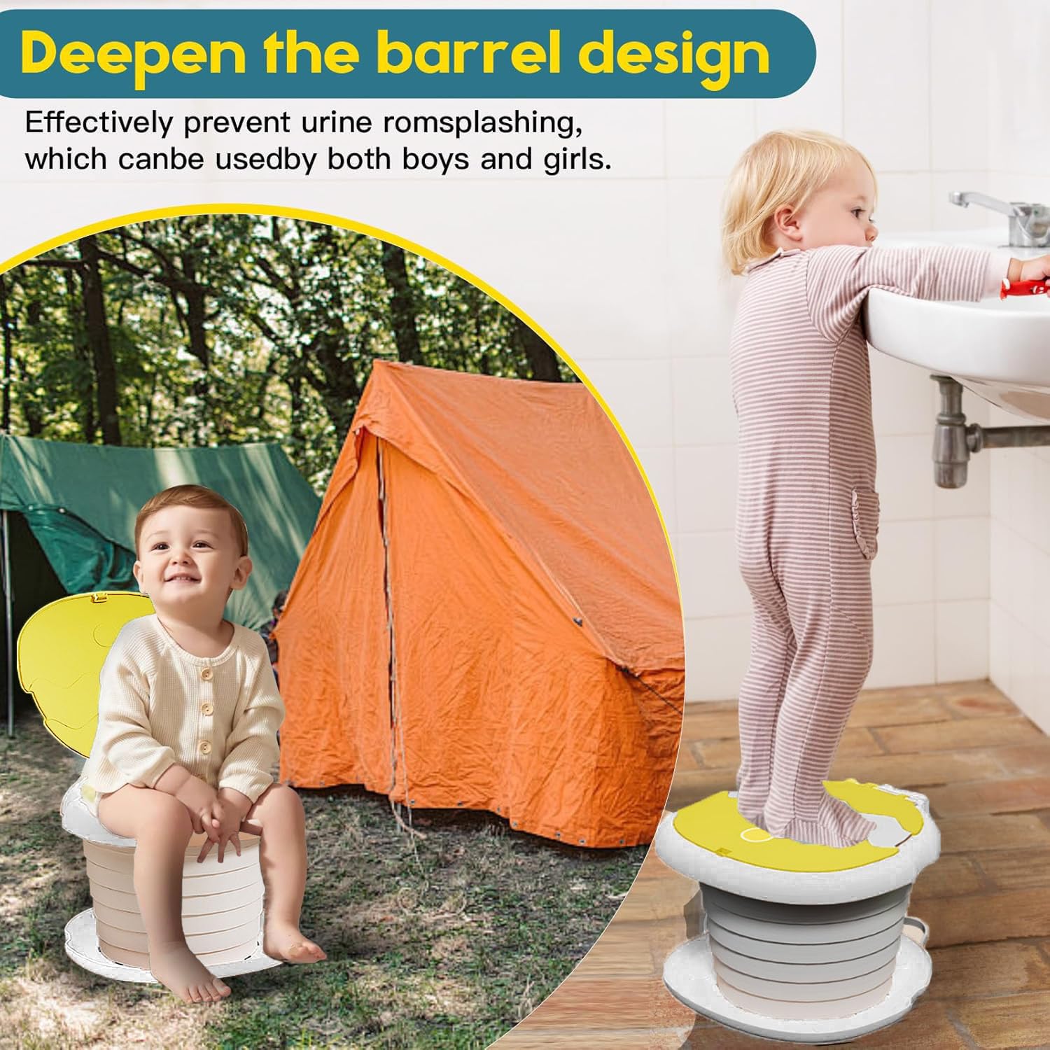 Sedile WC per Bambini,Vasino Per Bambini WC con 20 Borsa per Vasino,Portatile Vasino Pieghevole Da Viaggio Toilette Pieghevole Bambini Per Campeggio Indoor Outdoor (giallo)