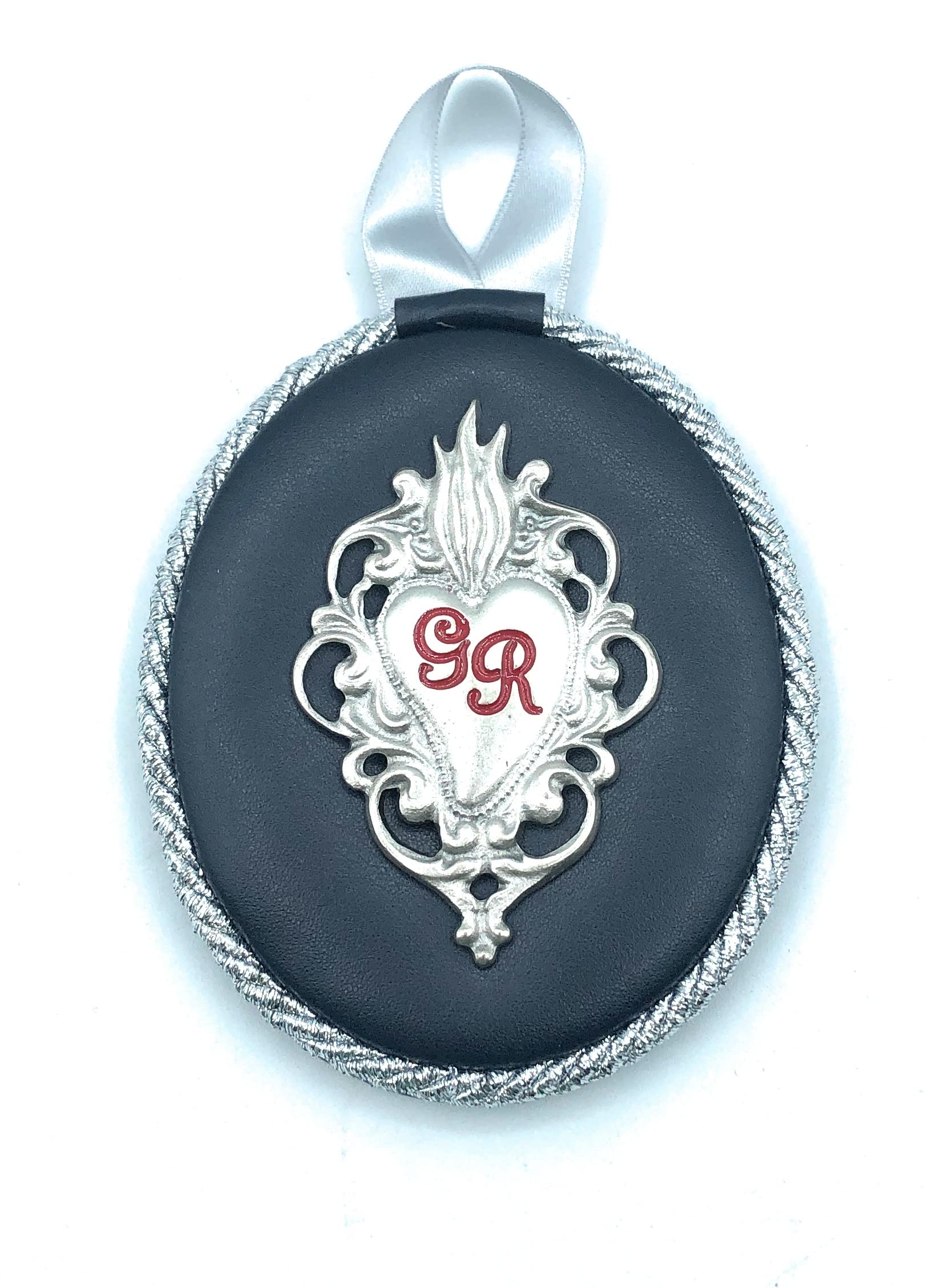 Generico Cuore Votivo in eco pelle blu e metallo cm. 12xz10