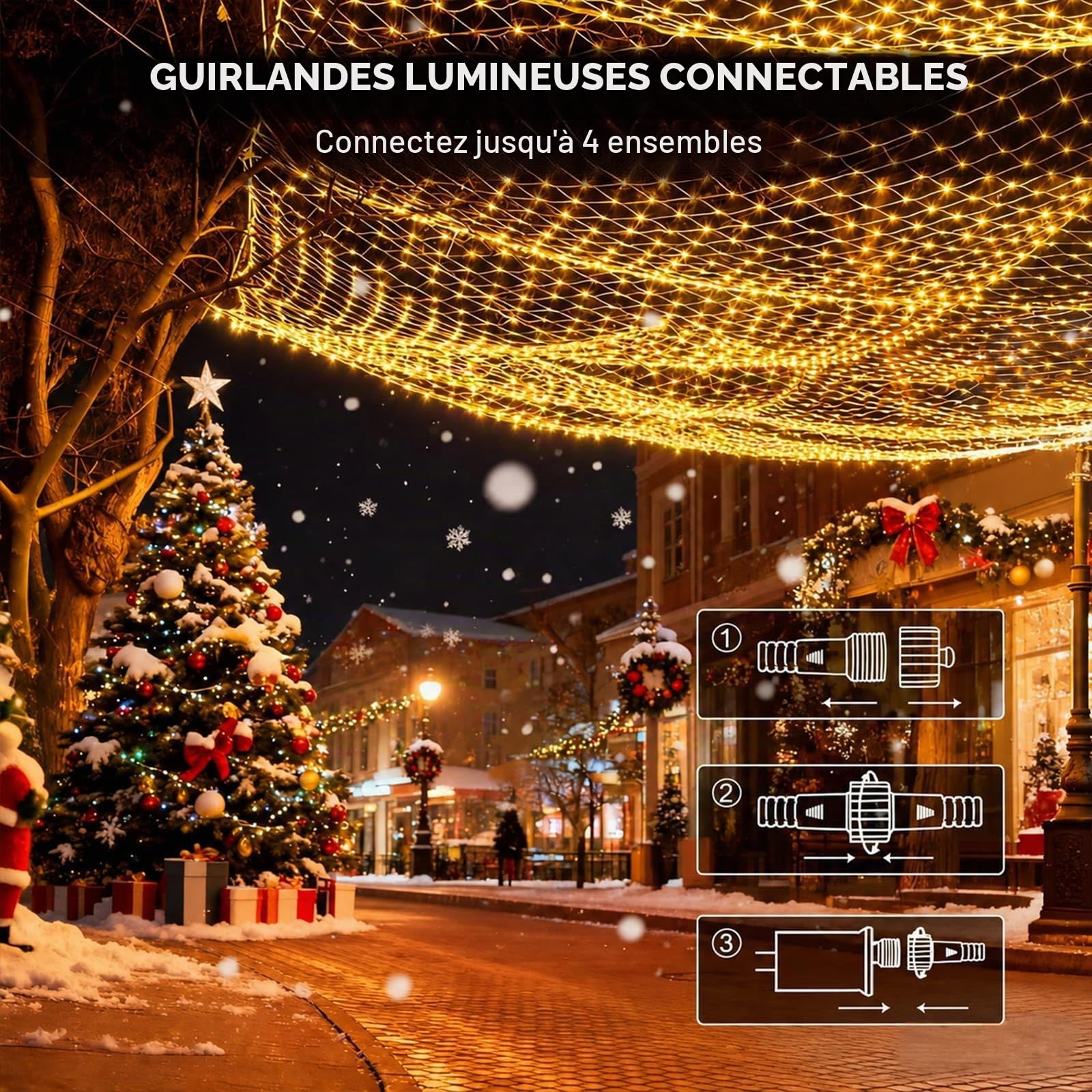 yowin Guirlande Lumineuse 2 Pièces 3x2M 200 LED Filet Lumineux avec Prise | Rideau Lumineux Étanche avec Minuterie 8 Modes pour Lumiere Exterieur Terrasse Jardin Balcon Décoration Noël - Blanc Chaud