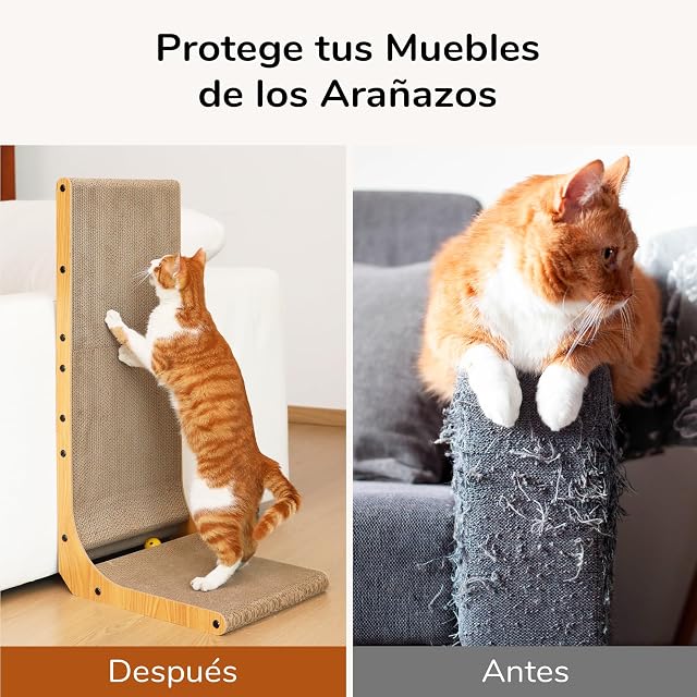 Foto 6 de 8 de FUKUMARU Rascador para Gatos de 83 cm de Altura, rascador Vertical en Forma de L, con Pelota de Juguete