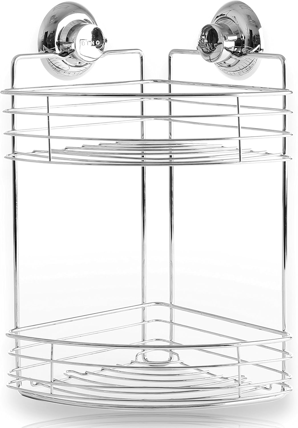 BINO SMARTSUCTION Chrome Shower Caddy, 2-Tier Corner Shelf