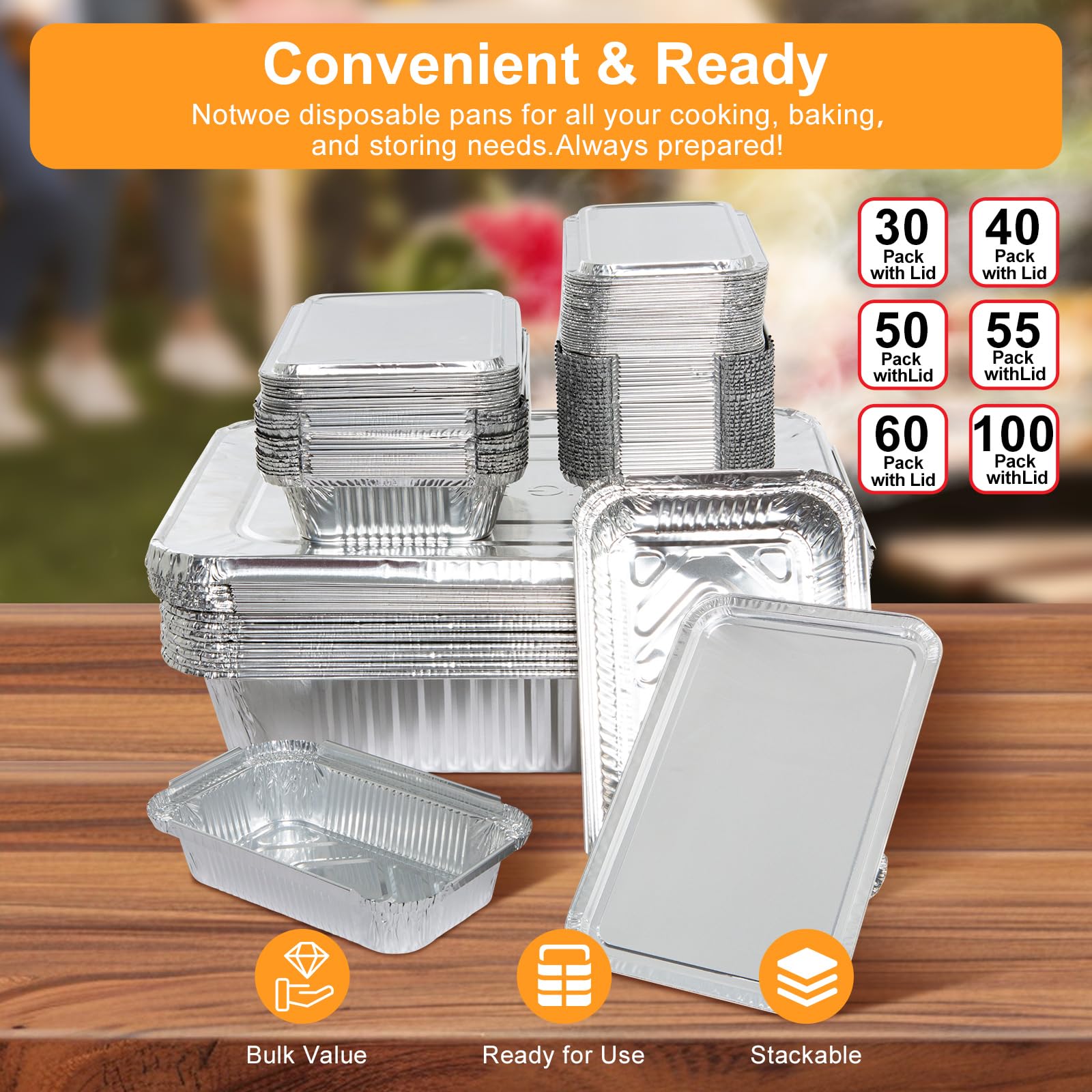 Set di 40 padelle usa e getta in alluminio con coperchi, 9 x 13 (20 pezzi) e 8,2 x 5,7 quadrati (20 pezzi), set combinato usa e getta per cottura e torta. (confezione da 40 con coperchi)