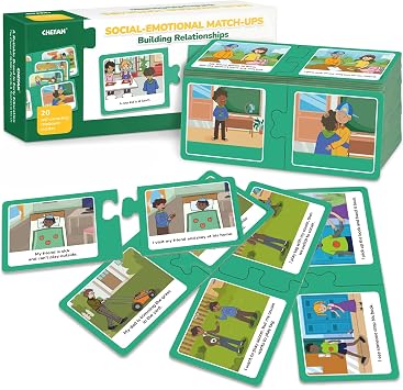 CHEFAN Building Relationships Puzzle Cards, Social Skills, Autism Learning Materials, Speech Therapy Materials, Social Emotional Learning Toys and Games for Kids, 40 Pieces, Ages 3+