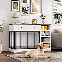 Vista 9 de Muebles de jaula para perros de 47 pulgadas, soporte de TV de jaula para perros grandes con 2 cajones y 4 estantes, perrera de madera para perros