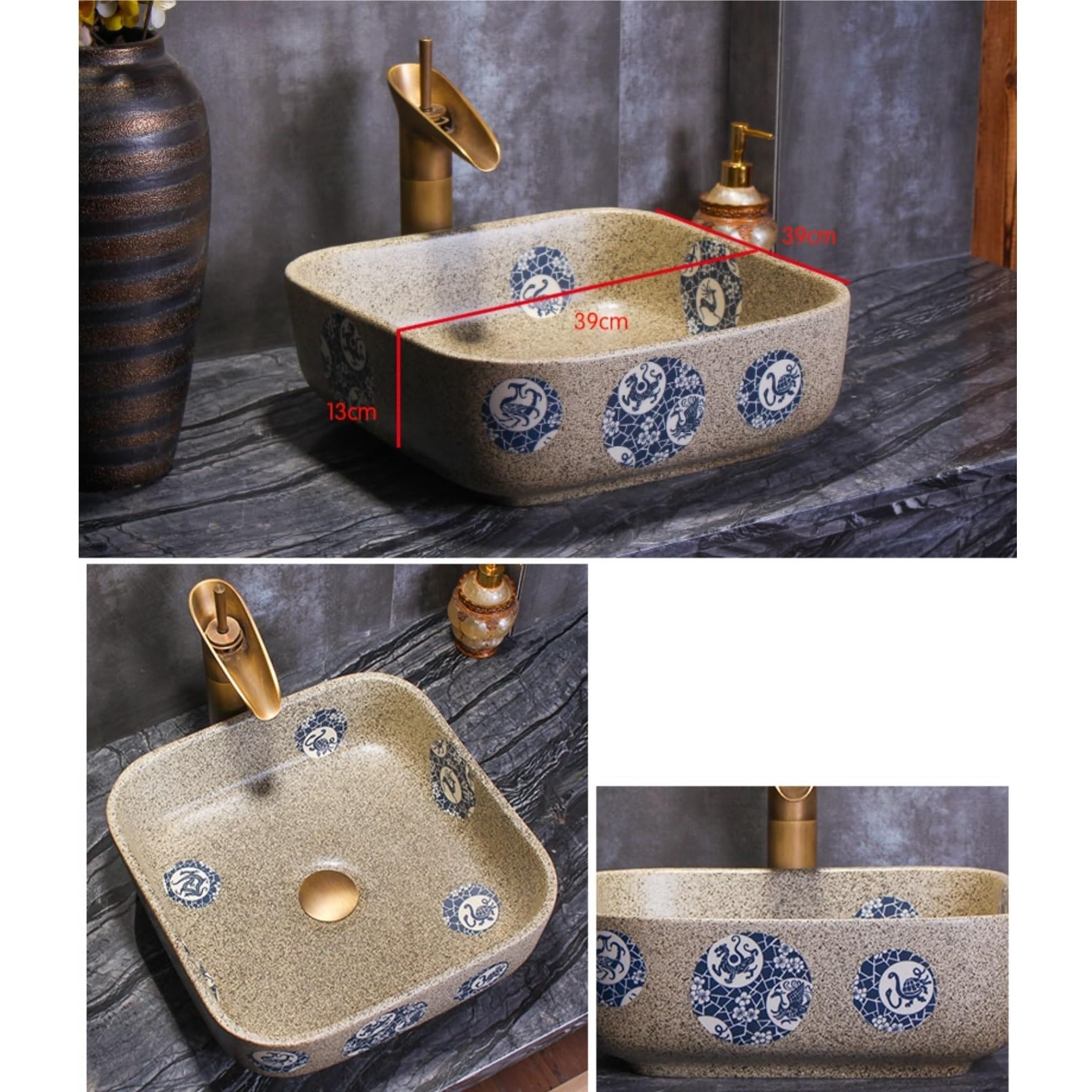 Zlewozmywak naczyniowy Ceramiczna umywalka łazienkowa nablatowa w stylu retro, (wraz z akcesoriami)