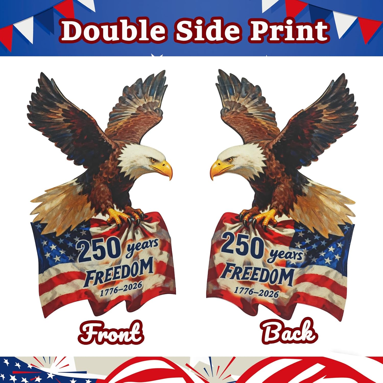 Lighted 250th Anniversary USA Garden Flag for Outside, Solar Led Double-sided Patriotic Banner with 1776-2026 250 Years of American Freedom Design for Independence Day, July 4th Decor (LED Eagle-Shaped, 12 x 18 Inch)