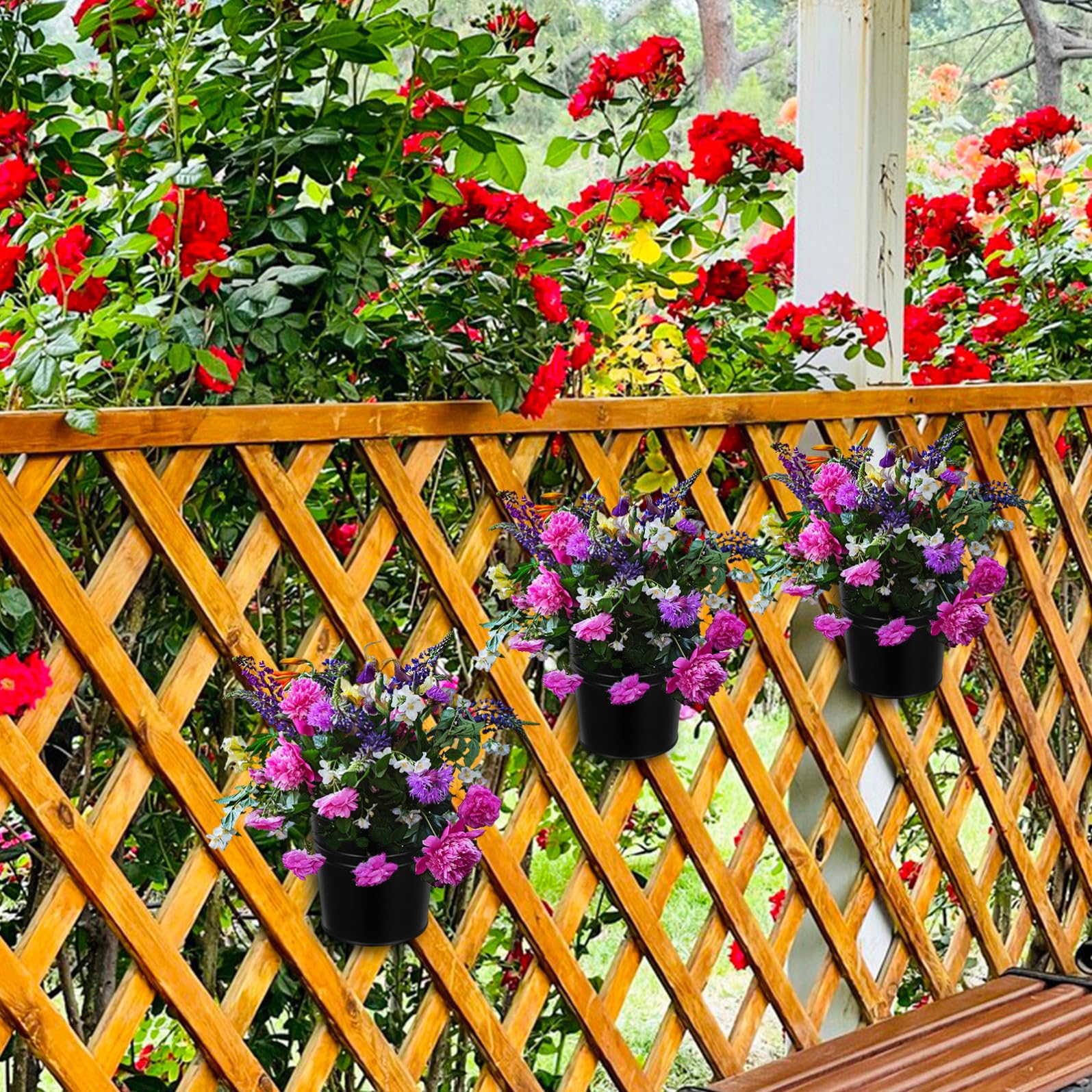 SOLUSTRE Vasi Sospesi Facili da Appendere 6 in Ferro Nero Fori di Drenaggio, Decorazione per Spazi Verdi per Piante da Balcone e Esterno