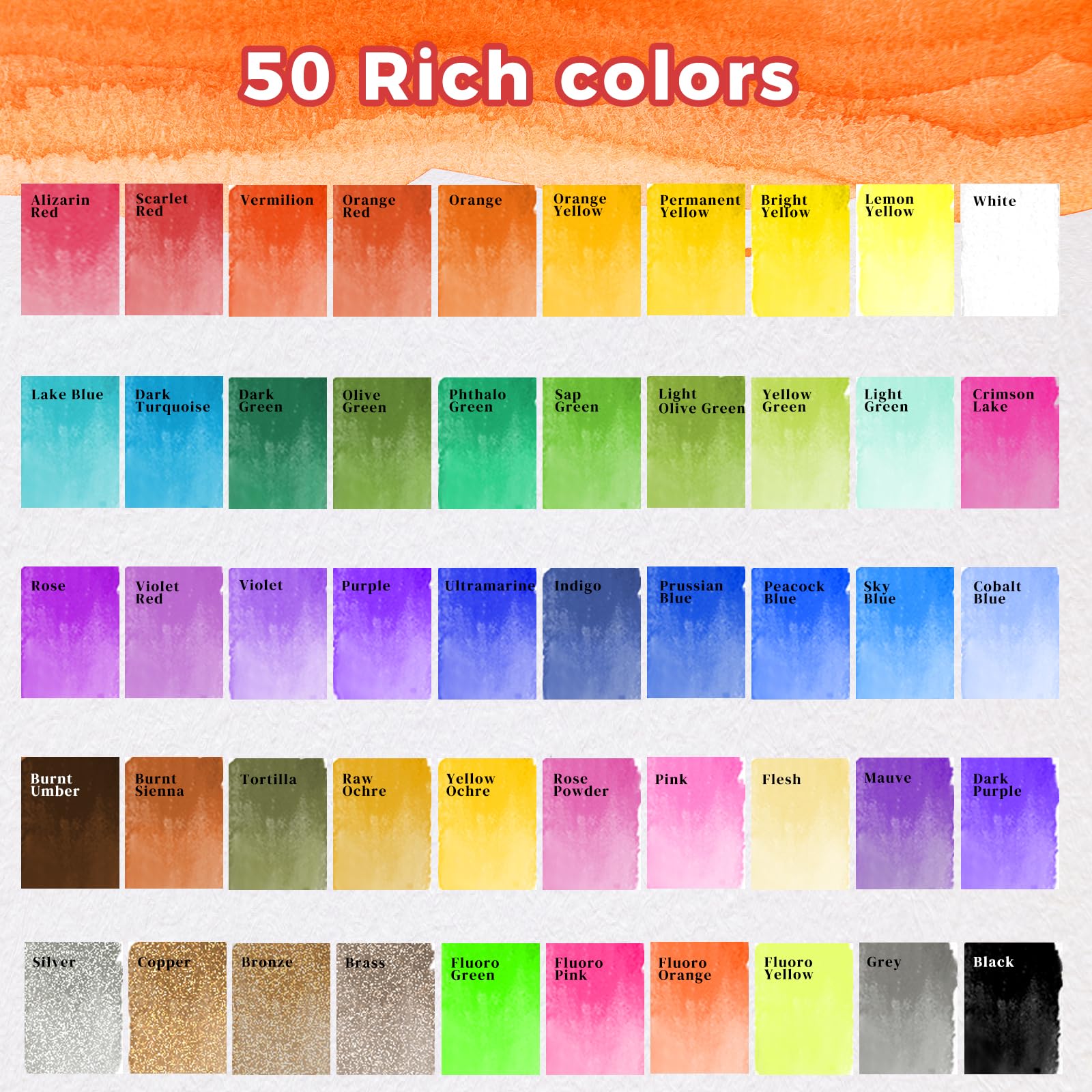 Kit de peinture aquarelle 50 couleurs portable avec pinceau et papier aquarelle