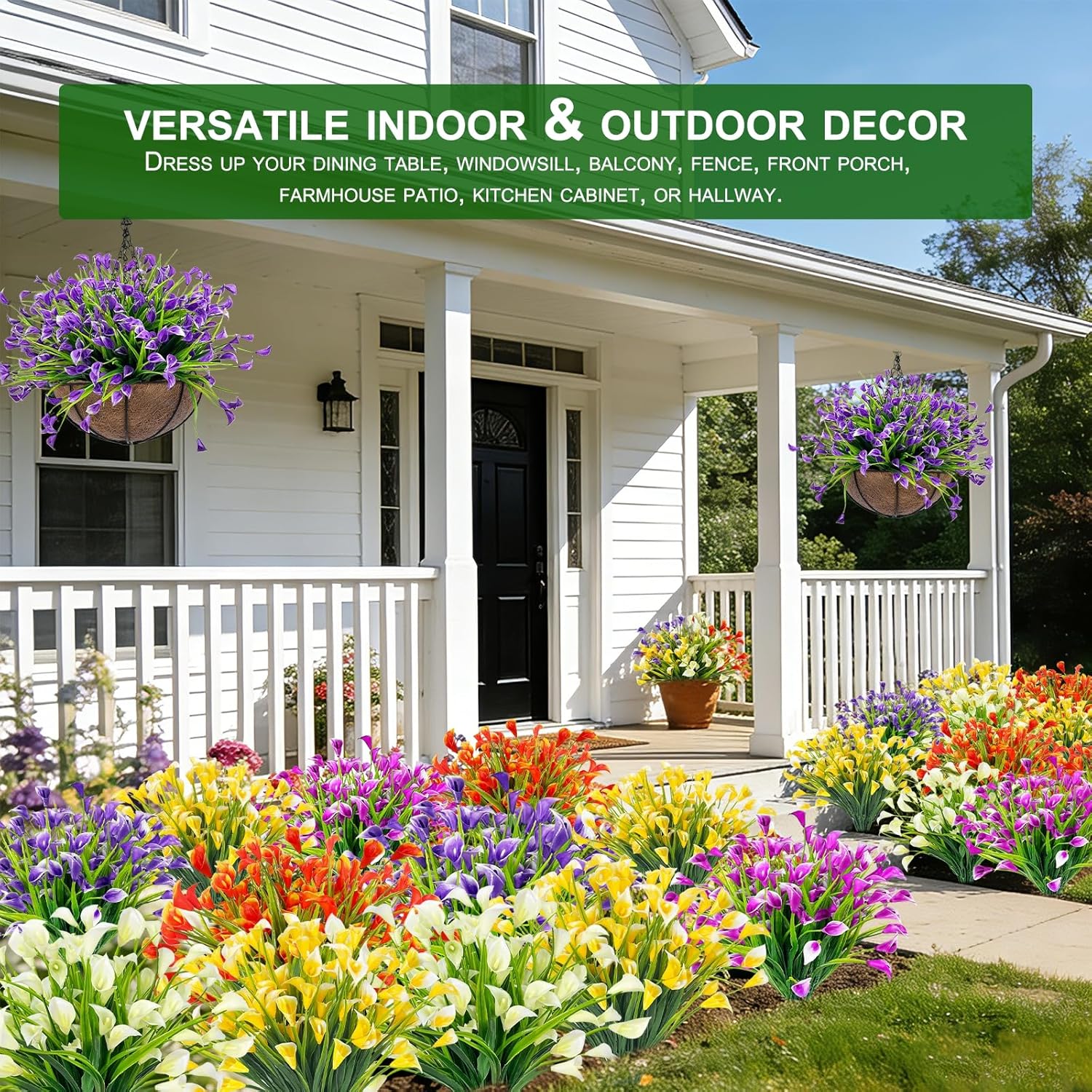 TURNMEON 20 Bundles Calla Lily (400 Heads) Artificial Flowers for Outdoors, Fake Plants UV Resistant Faux Plastic Fake Flowers for Indoor Planter Home Porch Yard Spring Summer Cemetery Decor(Purple) - Image 8