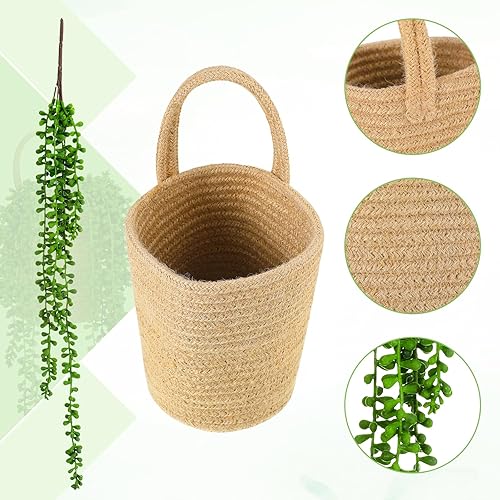 Miniatura 3 de Umigy Paquete de 2 cestas de cuerda para colgar en la pared con 4 cuerdas de perlas de imitación de yute para plantas colgantes con suculentas