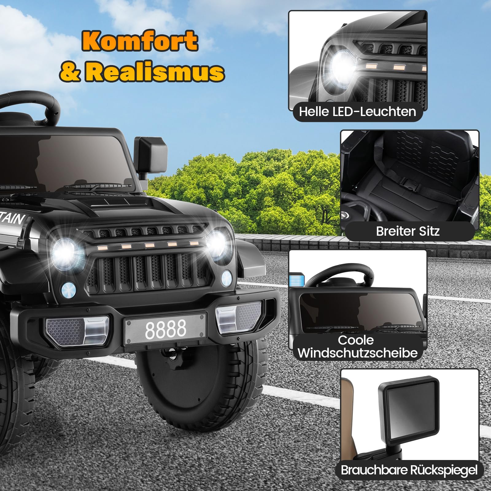COSTWAY Elektroauto für Kinder, 12V Elektro Kinderauto mit Fernsteuerung & LED-Scheinwerfern & Musik & USB, Elektrofahrzeug für Kinder ab 3 Jahren (Schwarz)