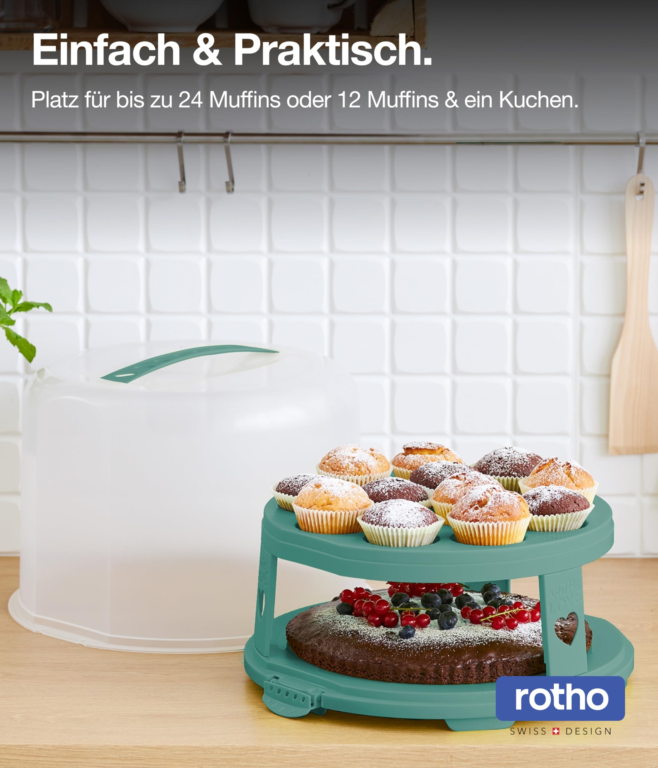 Rotho Fresh Taartcontainer Met Kap En Draagbeugel, (30,5 x 28,5 x 17,5 cm), Groen/Transparant