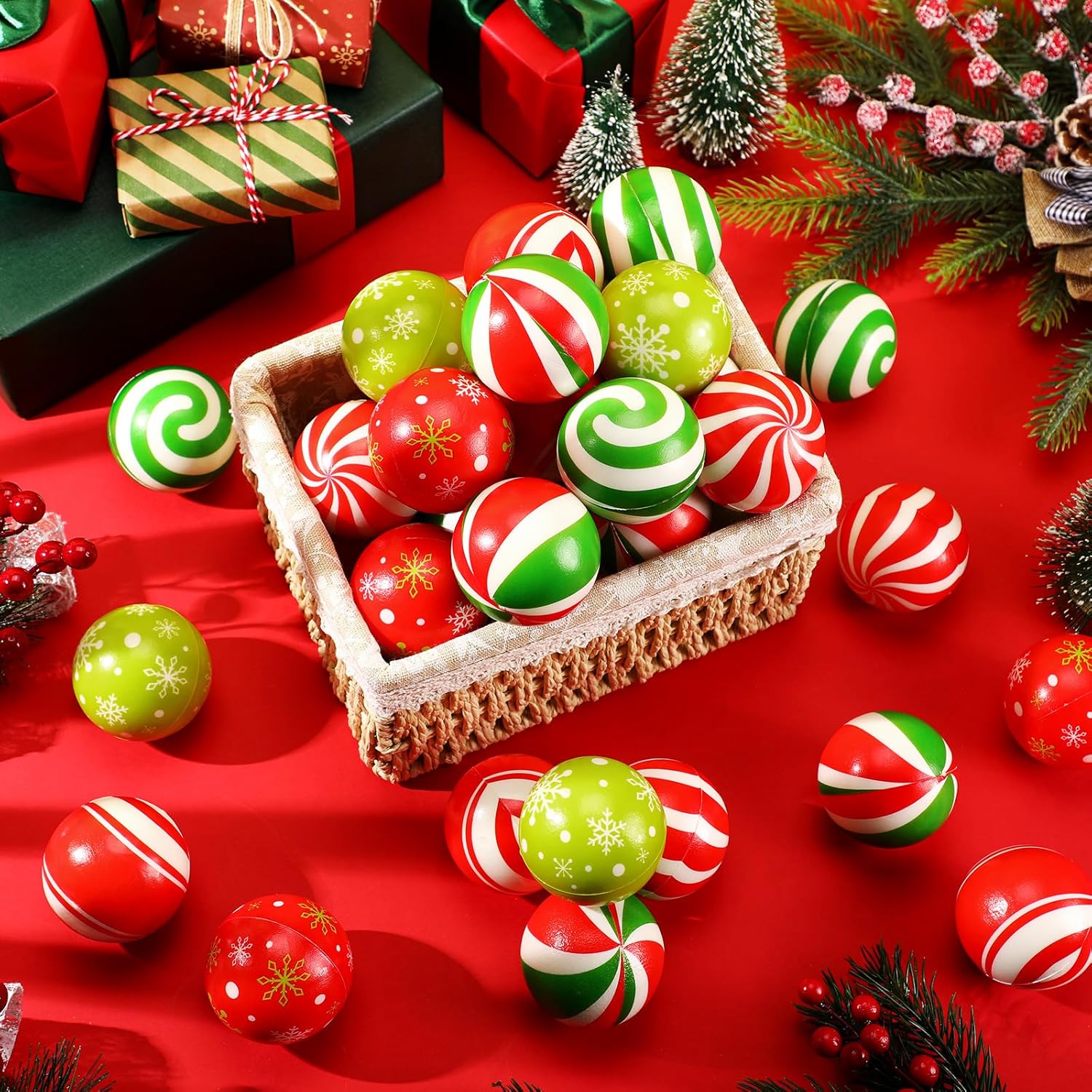 HyDren 36 Pcs Mini Christmas Stress Balls Bulk 2.36 Inch Candy Cane Foam Balls Xmas Squeeze Colorful Relief Toy with Mesh Drawstring Bag for Christmas Party Favors Stocking Goodie Bag Stuffer - Image 3