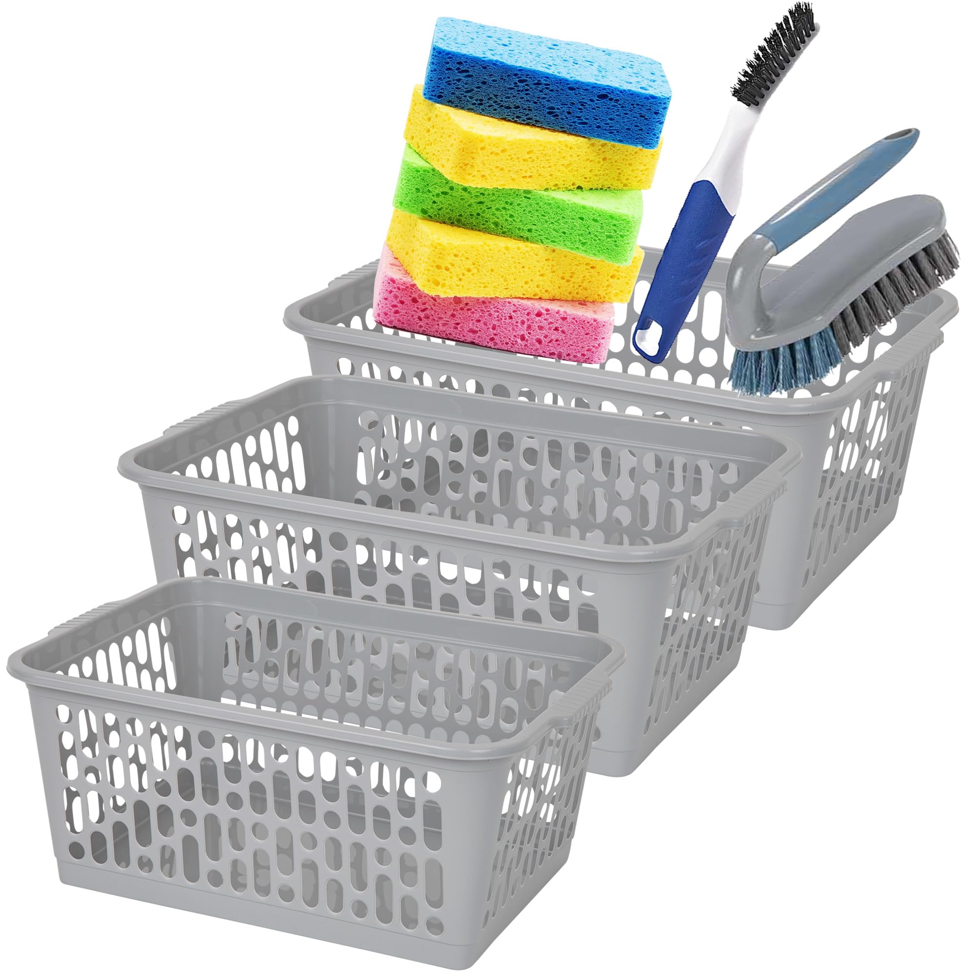 Storm Trading Group Grey Plastic Handy Storage Basket Cool Large Multipurpose For Home, Kitchen, Bathroom & Office Storage Organiser (2)