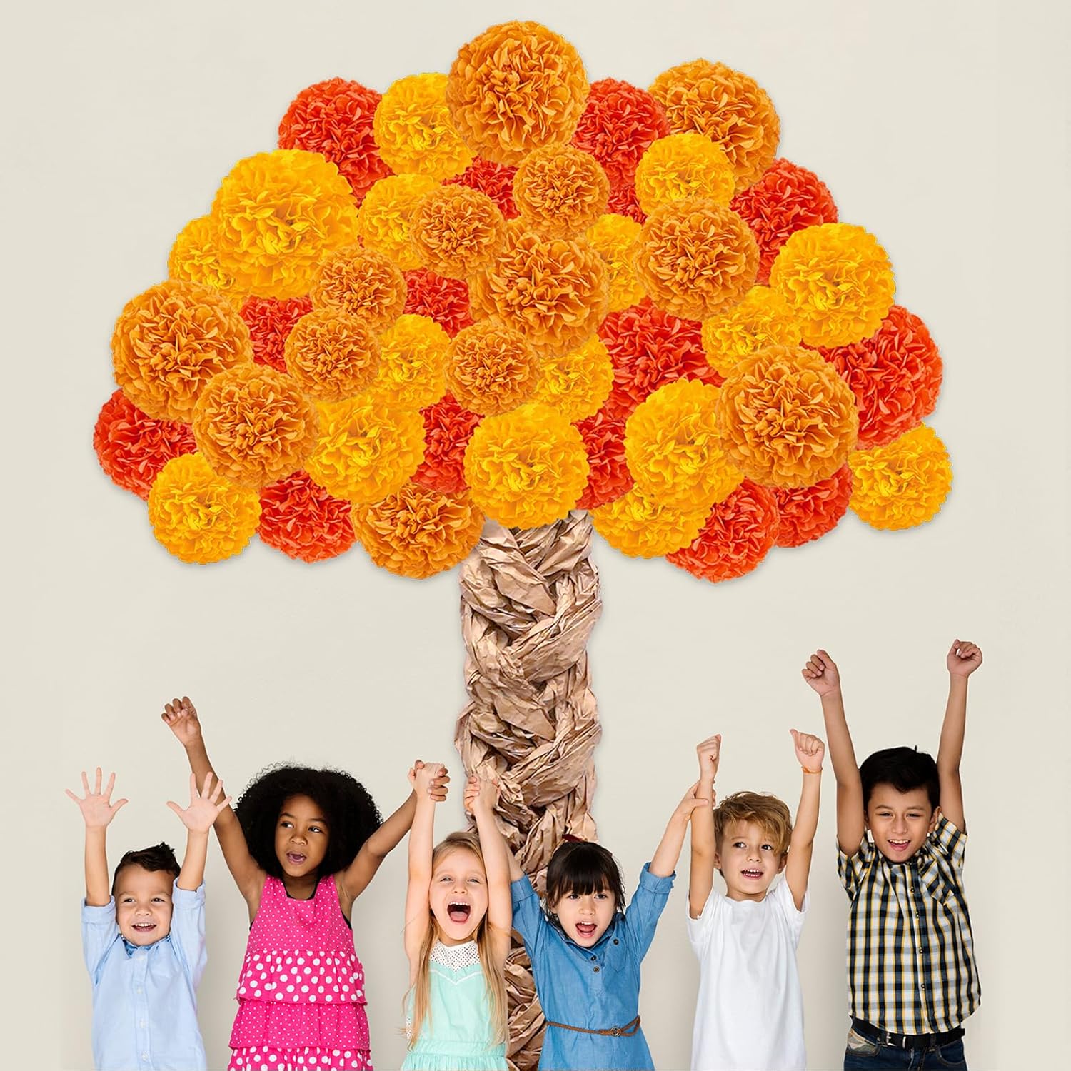 Fall Thanksgiving Tree Bulletin Board Set DIY 3D Tree with Paper Pom Poms Kraft Craft Bulletin Board Classroom Wall Decorations for Fall Thanksgiving Party School Chalkboard Teacher Supplies (Orange)