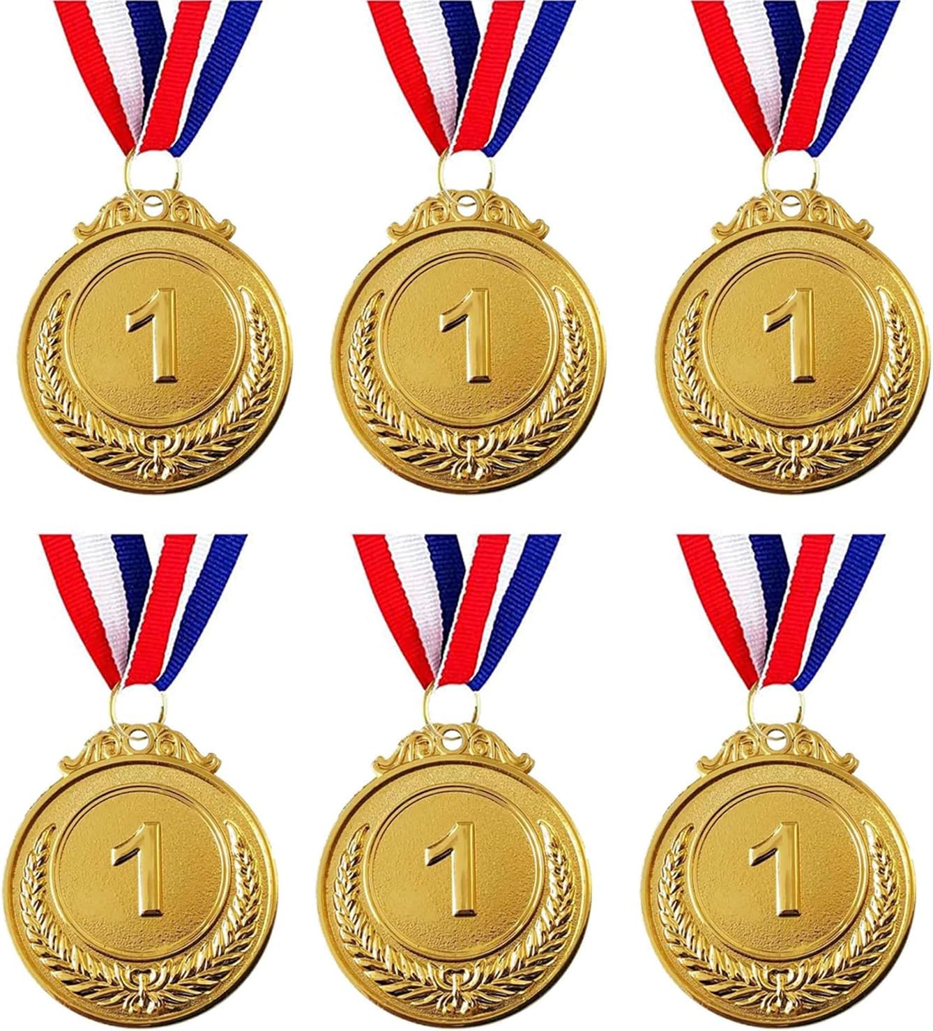 6 metal medals with ribbons, metal gold children's medals, metal sports medals for sports awards, gymnastics competitions, party favors, children and adults