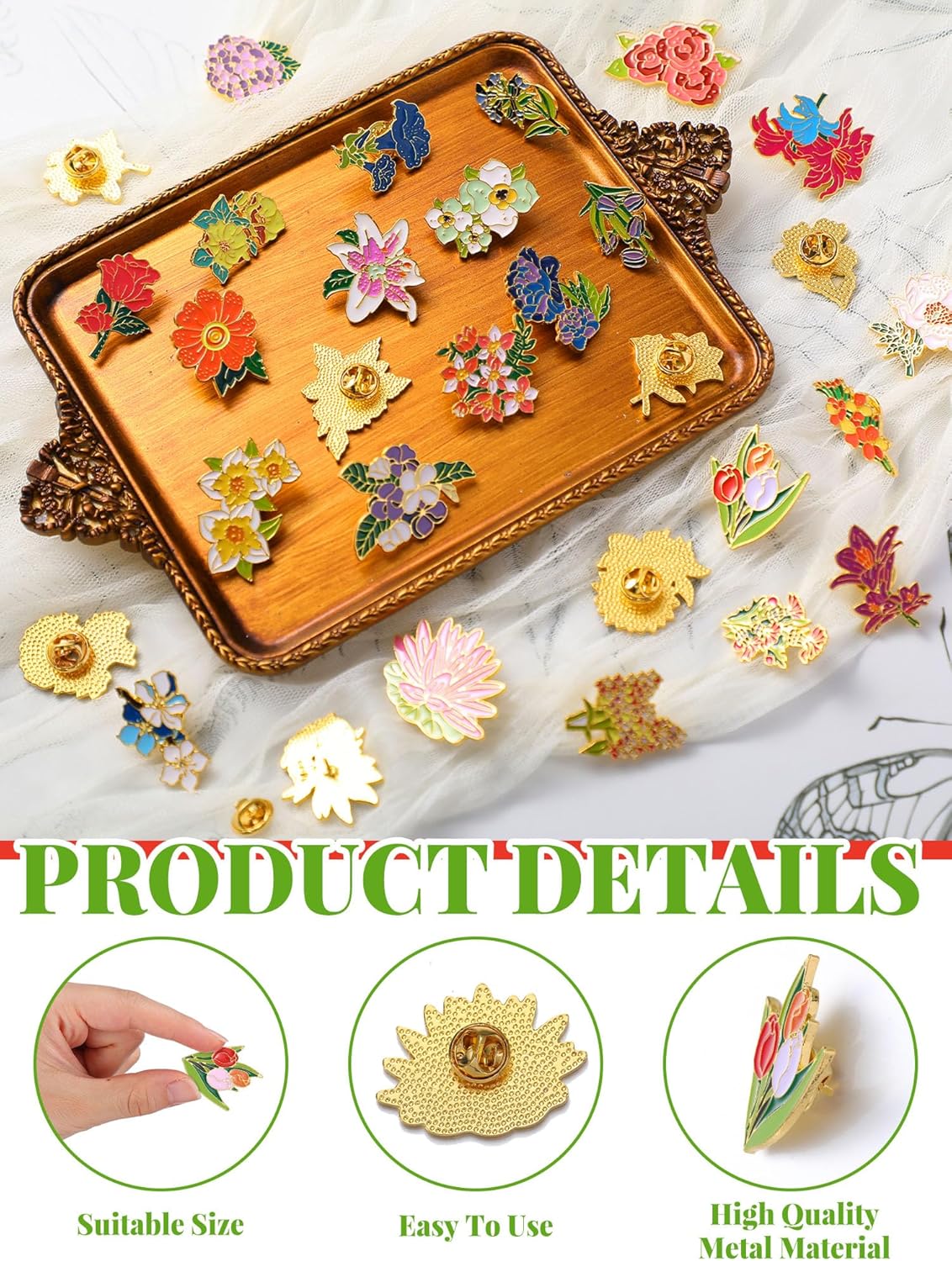 30 Pcs Flowers Pin Bulk for Backpack Cute Enamel Brooch Set Floral Lapel Pins Cartoon Plants for Women Lanyards Gifts - Image 3