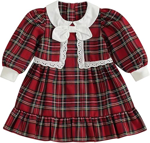 Kuriozud Vestido a cuadros para niña pequeña, bonito vestido de fiesta para Navidad