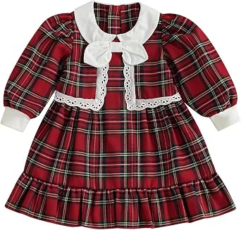 Kuriozud Toddler Baby Girl Plaid Dress Cute Party Dress for Christmas