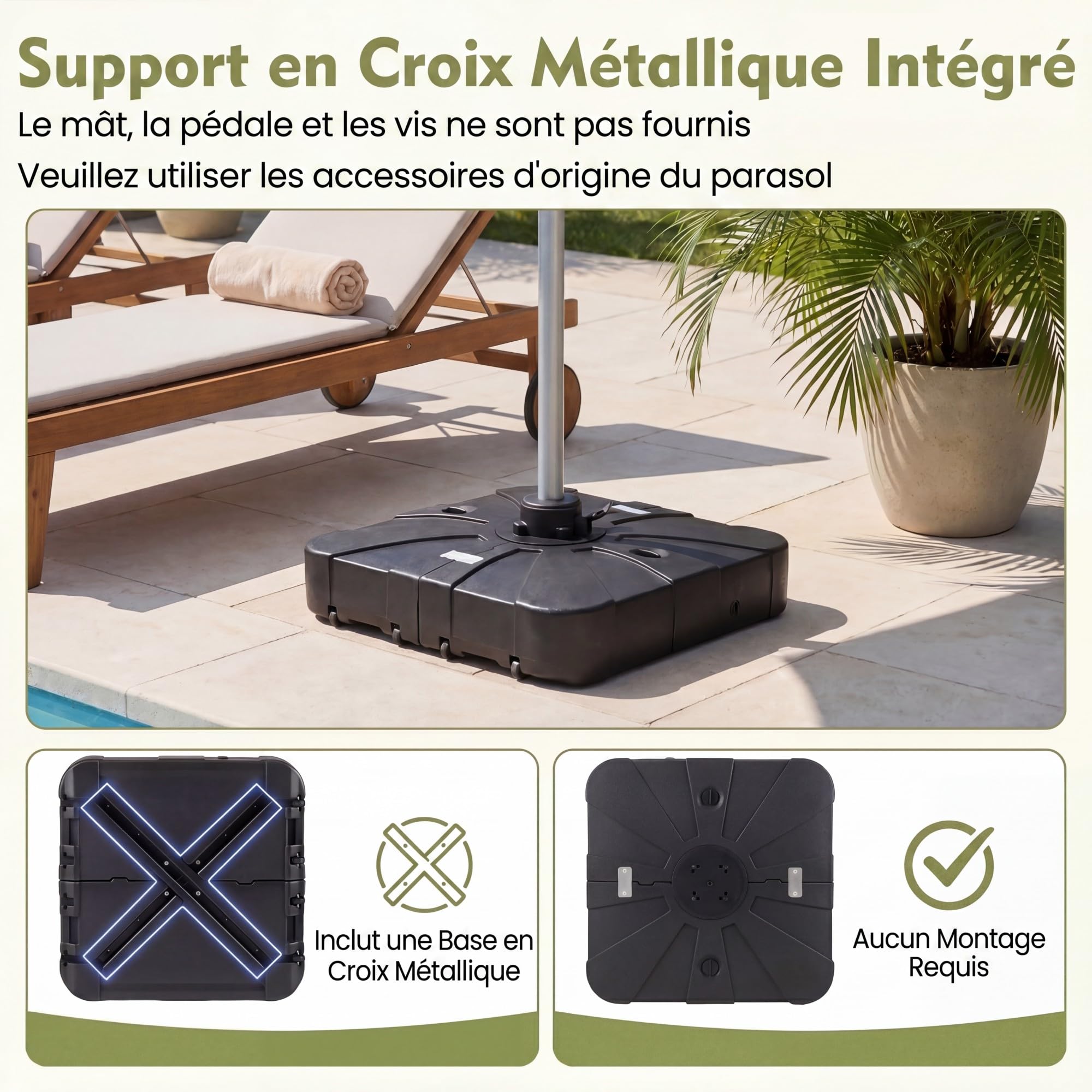 RELAX4LIFE Base de Parasol Déporté avec roulettes, HDPE 170 KG (Noir)