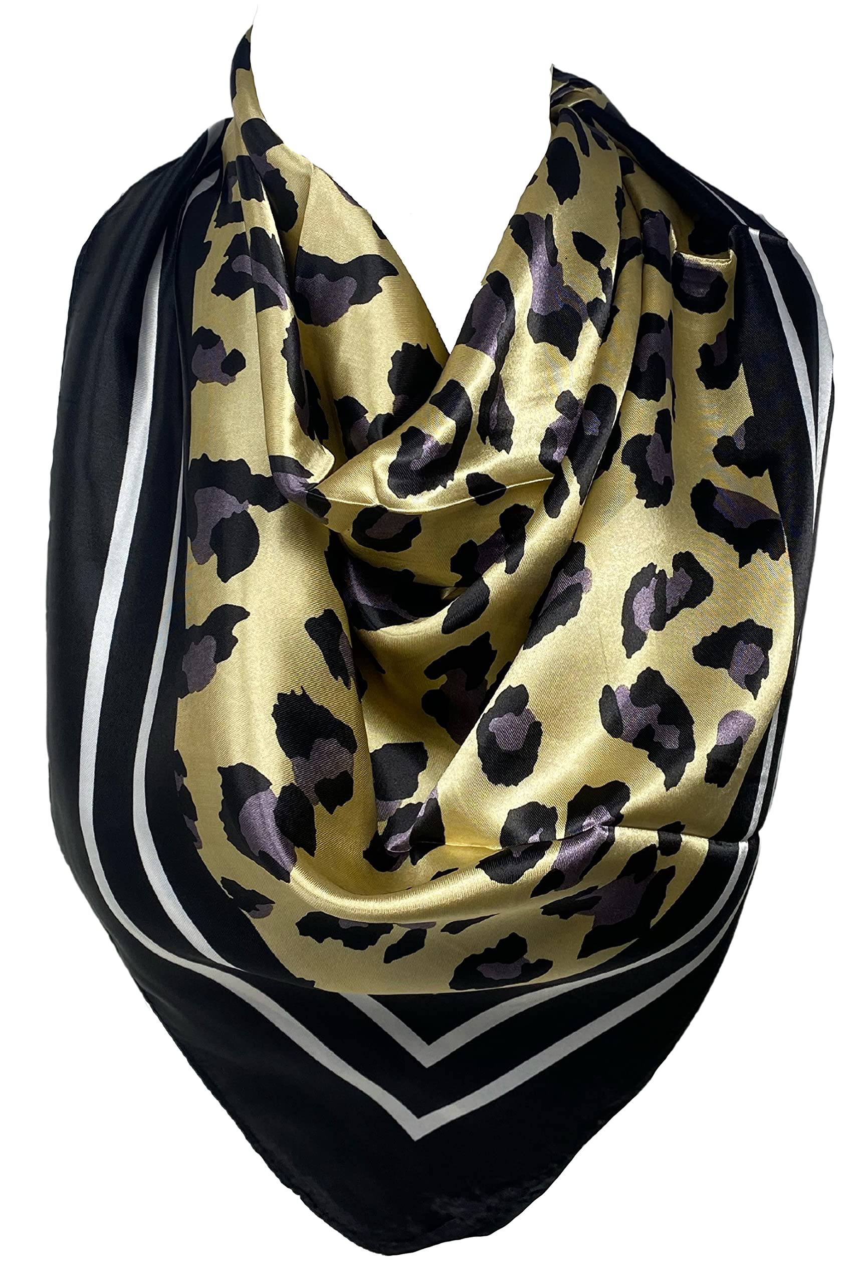 Scarf Shack Women’s Silk Like Square Hair Scarf Sleeping Headscarf, Self-Embossed Animal Theme Print Bandana (Yellow/Black)