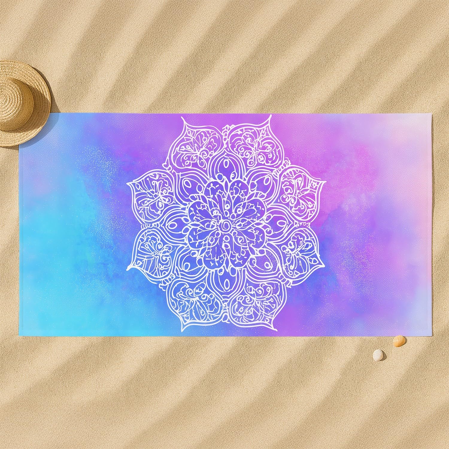 Serviette de Plage Microfibre 200 x 100 CM,Drap de Plage Onirique, Mandala, symétrique, Serein, Couverture de Plage Absorbante,Couverture de Bain Symétrique, pétales, Complexe, esthétique