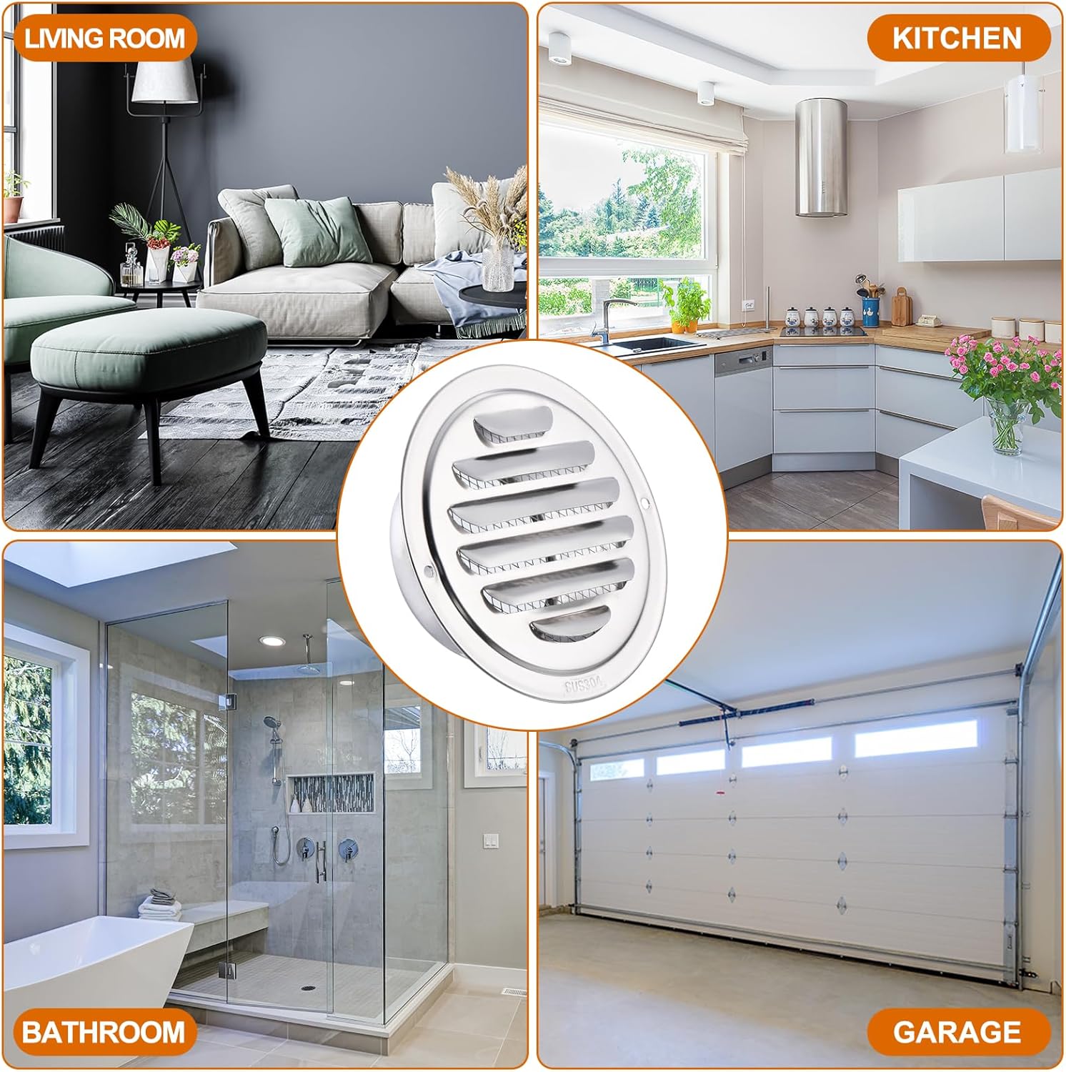PATIKIL 304 Stainless Steel Air Vents, 3 Inch, 8pcs Round Louver Grille Vent Cover, Screen Mesh Soffit Air Outlet for Wall Ceiling Floor Ventilation