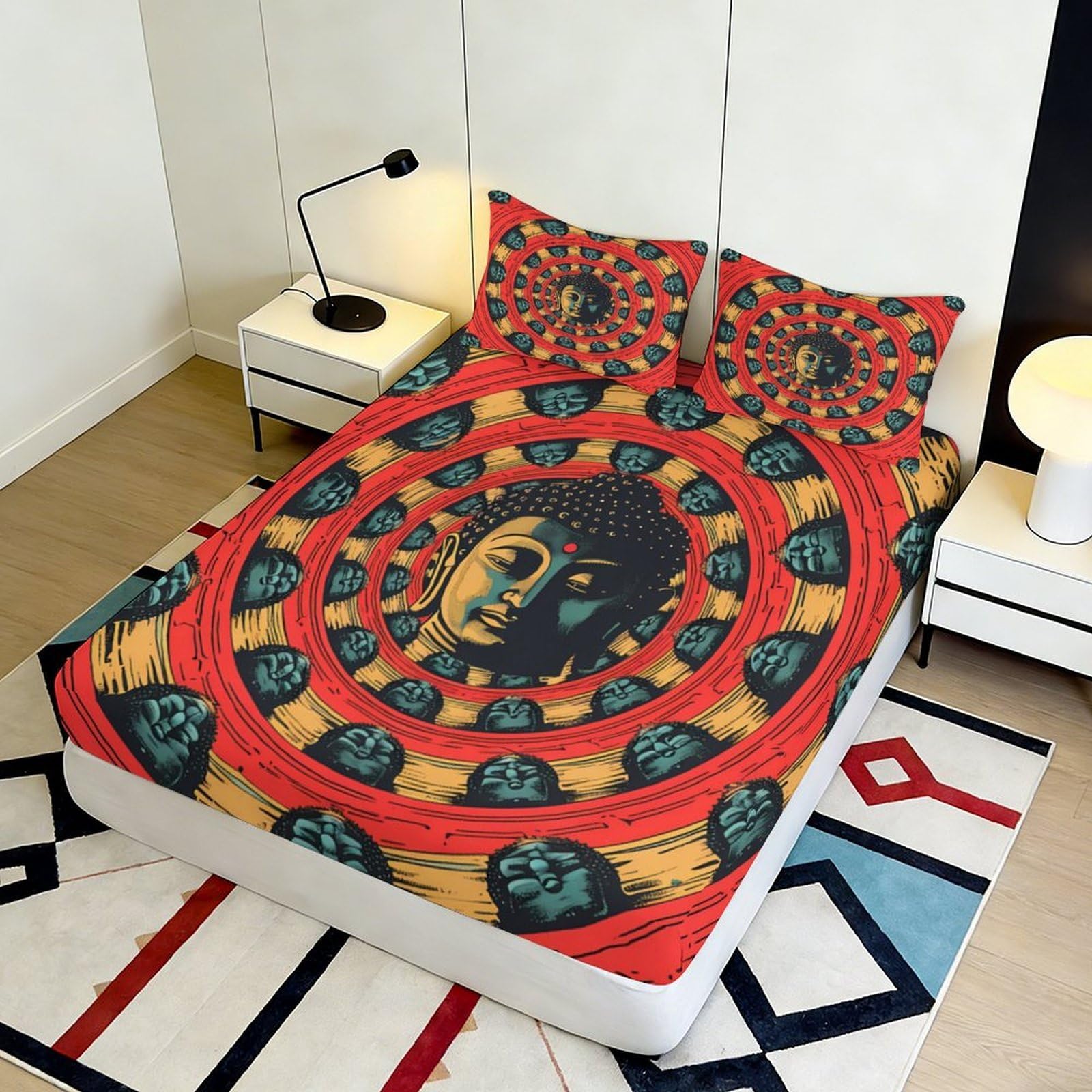 Lenzuolo con angoli con stampa 3D, motivo mandala, in microfibra, morbido