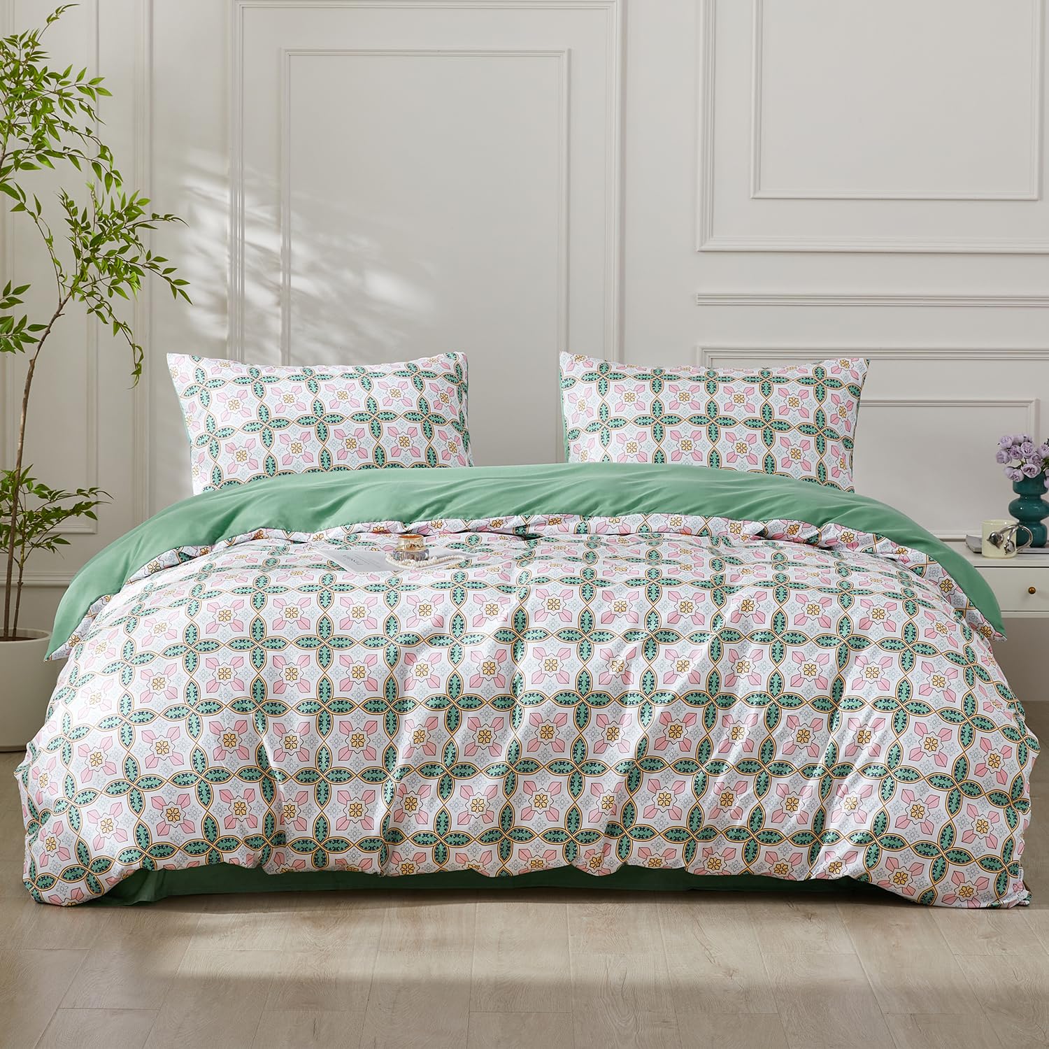 Parure de lit 3 pièces housse de couette coton et 2 taies d'oreiller lit grand