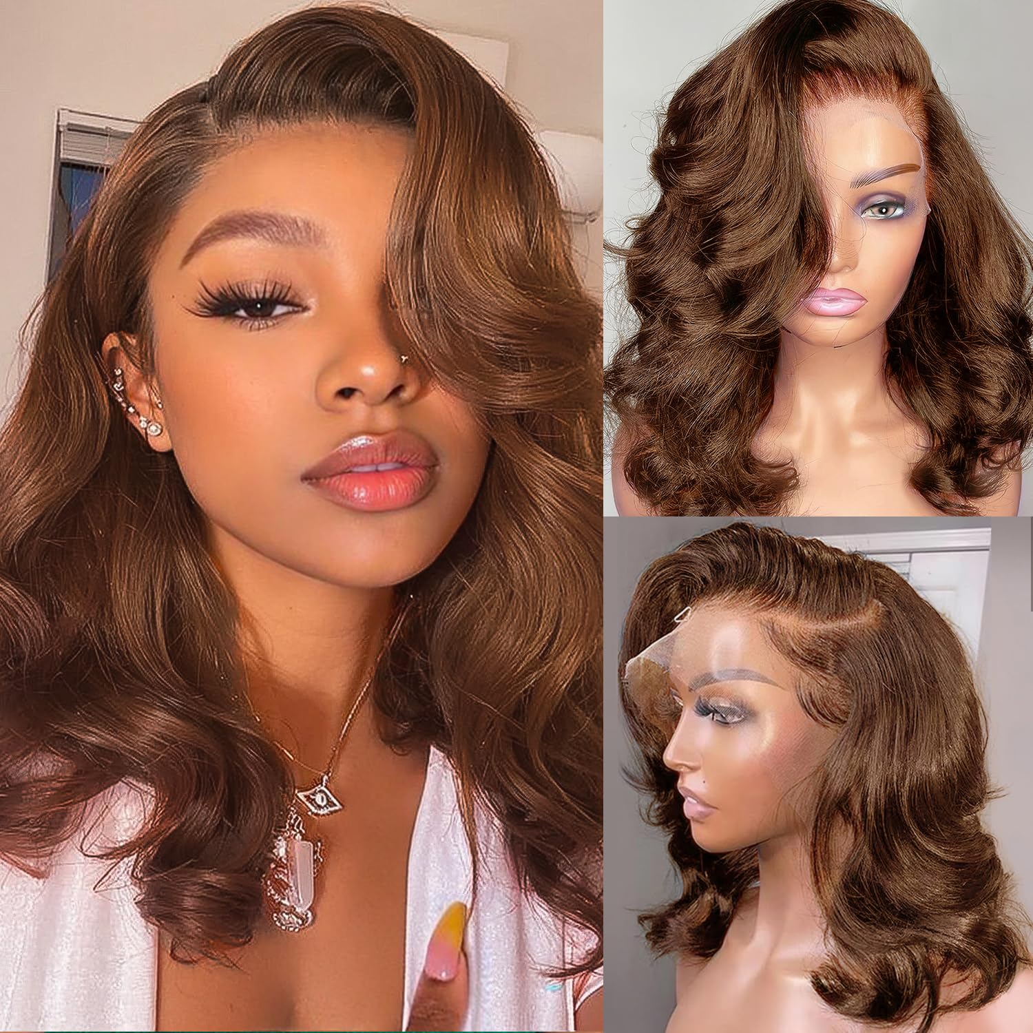 Amazon.com : Afribye Brown Wig Human Hair 200% Density 13x6 