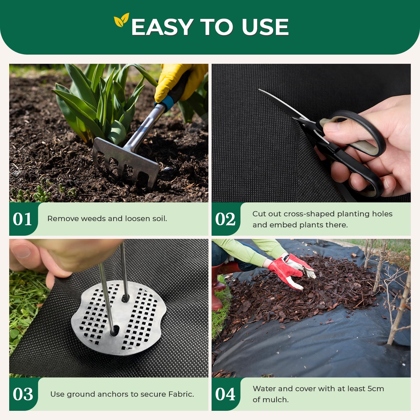Unkrautvlies Gartenvlies 100g/m² gegen Unkraut, 1mx50m Unkrautvlies Rolle für Garten, Unkrautfolie Wasserdurchlässig, Reißfestes Unkrautflies mit hohe UV-Stabilisierung