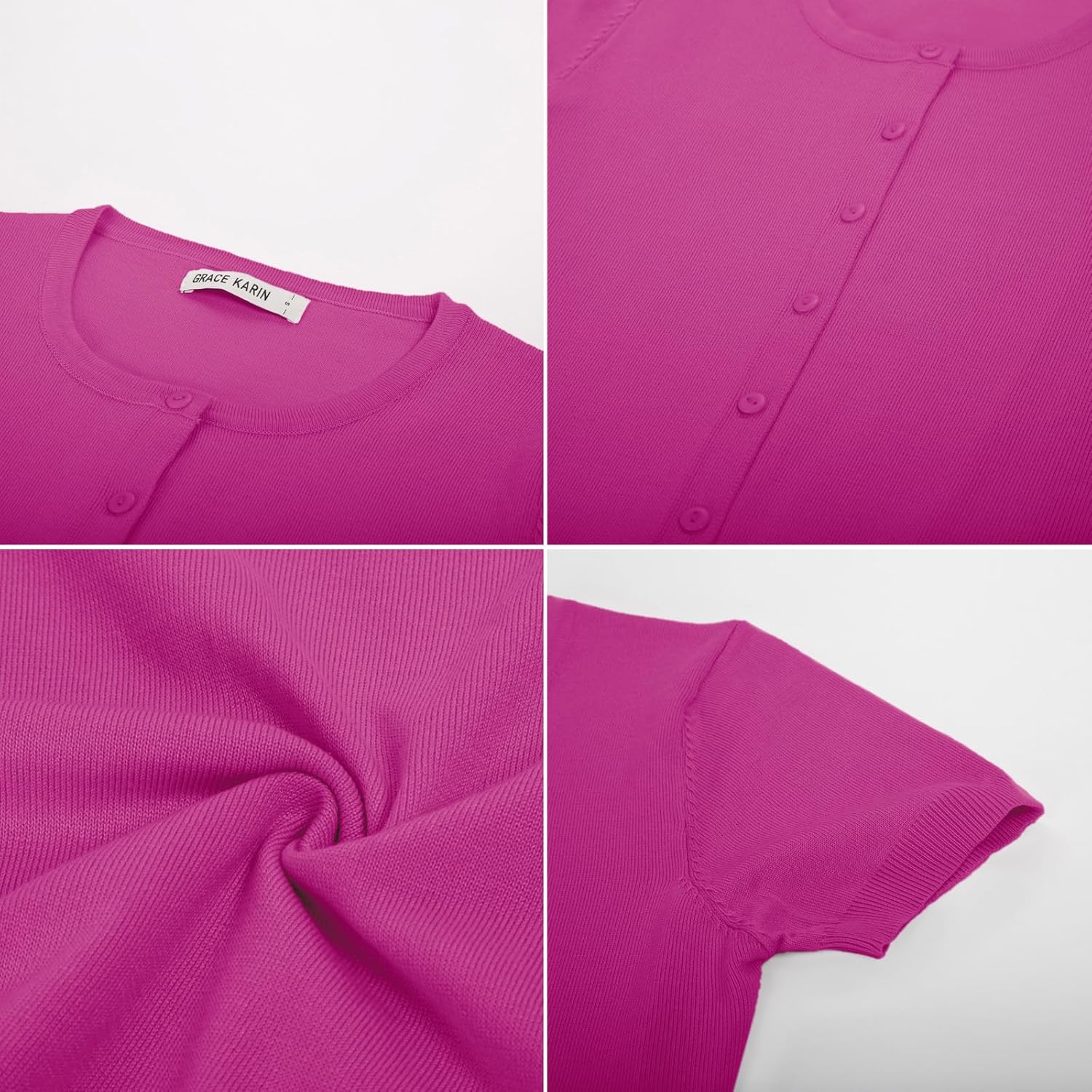 GRACE KARIN Short Sleeve Cardigans for Women, 2026 Summer Knitted Sweater Tops, Basic Crew Neck Crop Outfits - Image 7