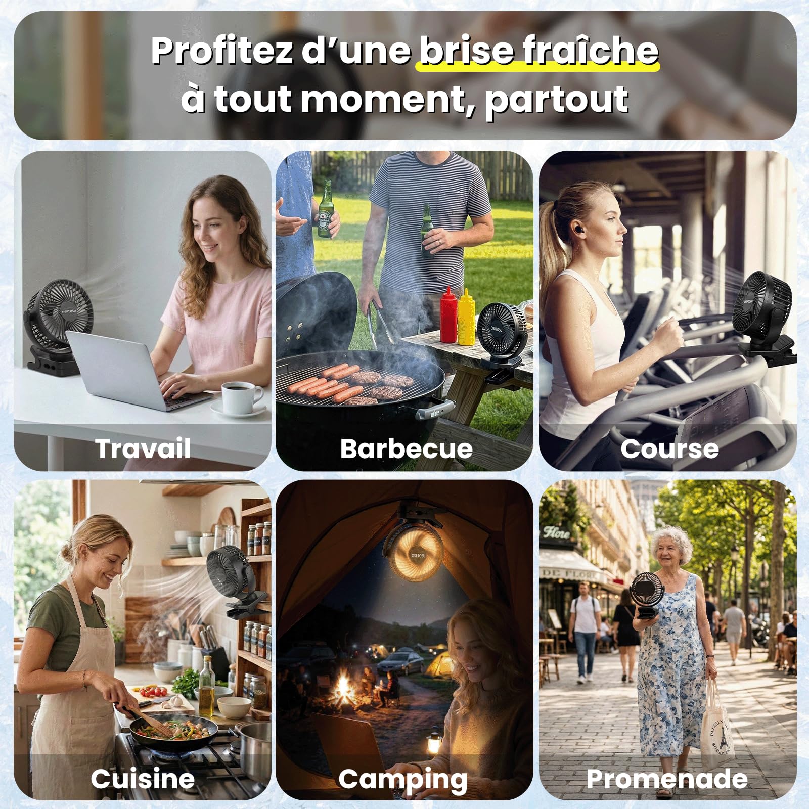 12000mAh Mini Ventilateur à Pince, 6'' Ventilateur Rechargeable USB Ventilateur Portable Silencieux Rotation 360° Petit Ventilateur de Bureau LED, 3 Vitesses, Télécommande pour Camping Bureau