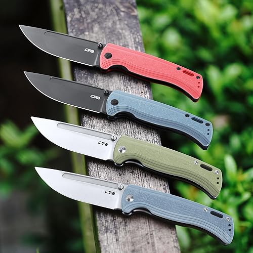 Miniatura 7 de CJRB CUTLERY Cuchillo de bolsillo Recurso (J1932) para pulgar, cuchillo plegable para hombre, hoja de acero PVD AR-RPM9 negro y mango rojo G10 para