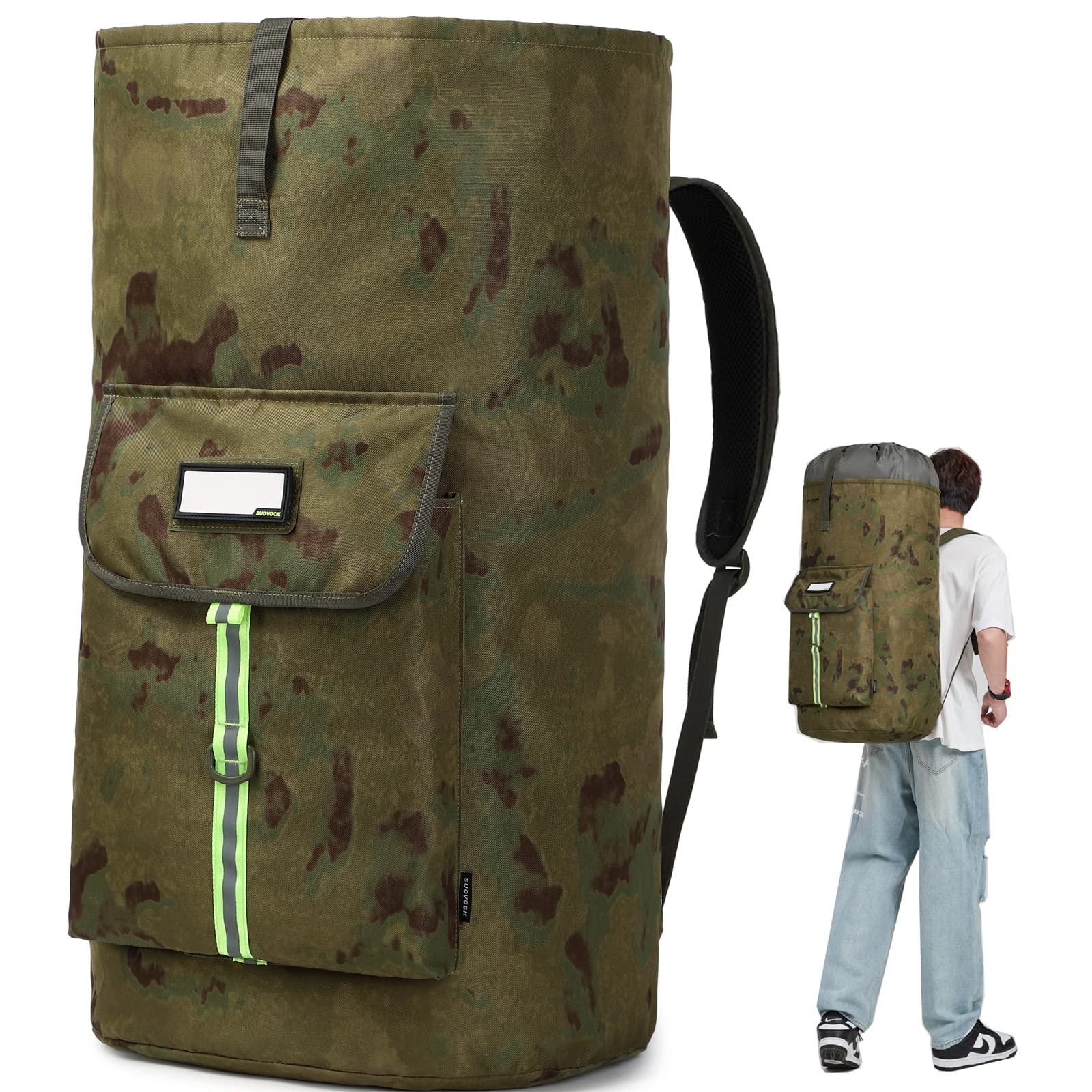 SUOVOCK laundry bag backpack,extra-large heavy duty laundry bags,laundry backpack for college students,drawstring closure (Ruins camouflage laundry