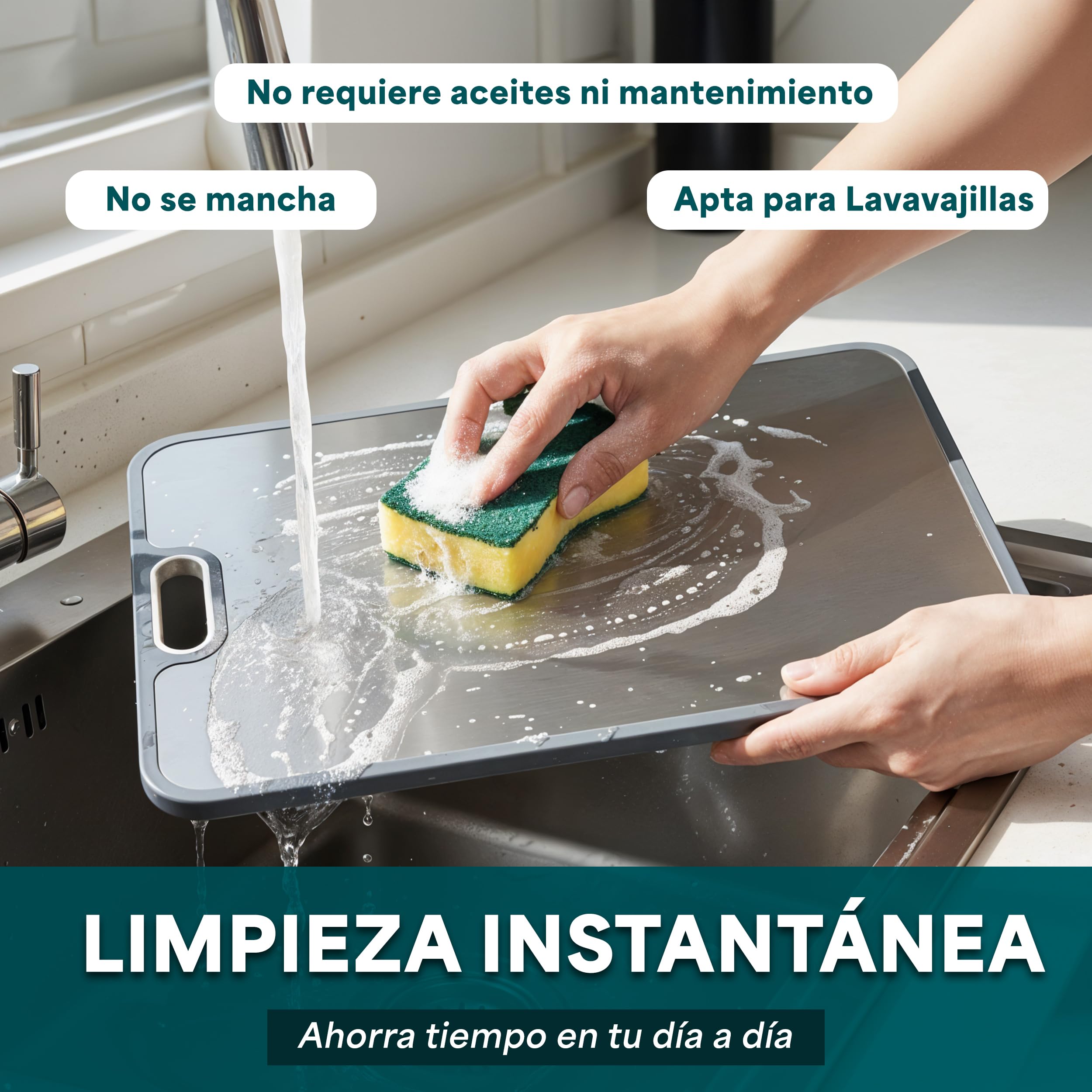 Tabla de Cortar Titanio Puro Doble Cara 31x21 cm - Antibacteriana, Antideslizante, Sin BPA ni Olores - Cara de Titanio y Fibra de Trigo - Tabla Cocina Higiénica Premium