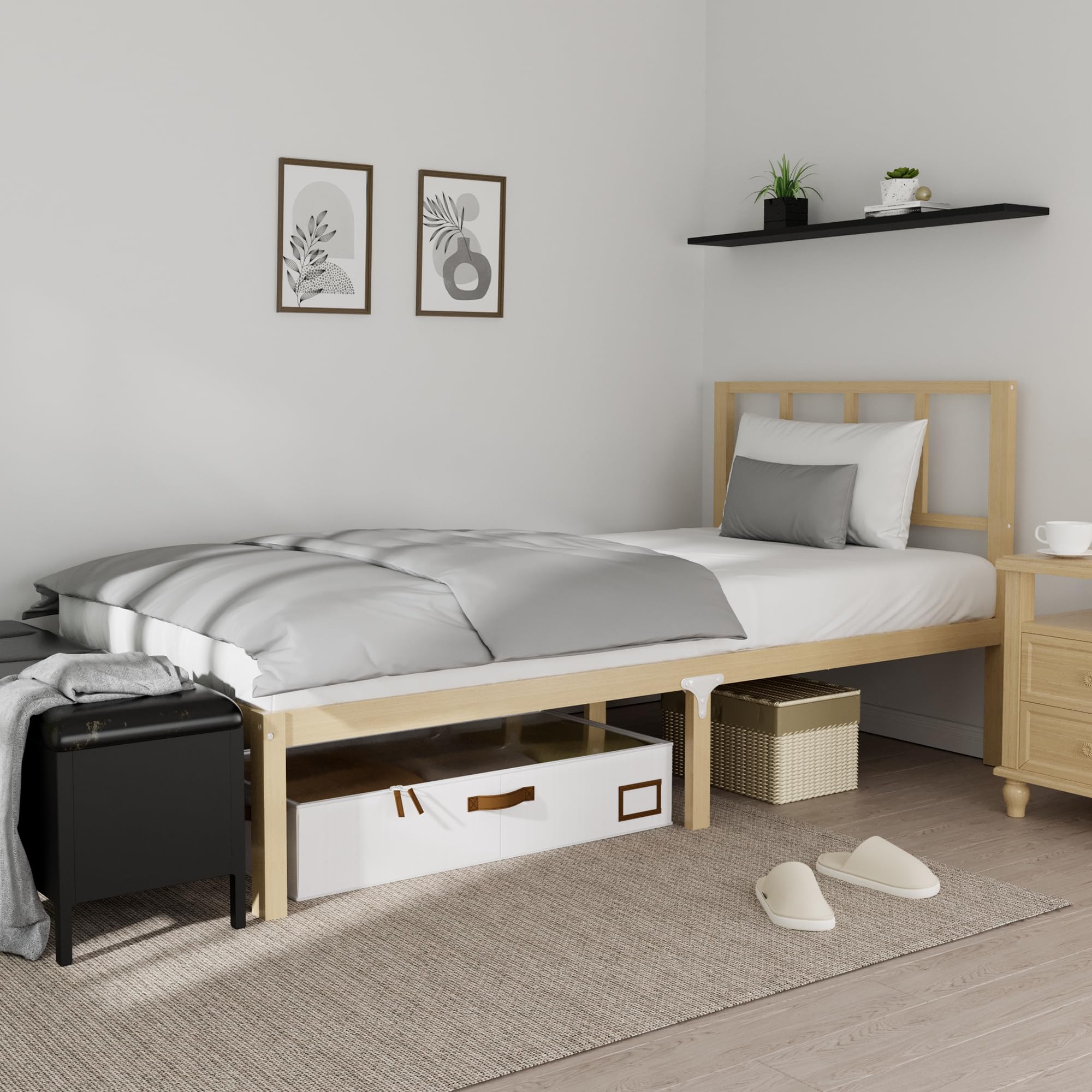 14 Inch Bamboo Bed Frame - Solid Wood Platform Bed Frame, Strong and Stable, with Non-Slip Slats for Support, No Box Spring Needed, Easy to Assemble, Noise-Free (Natural with Headboard, Twin)