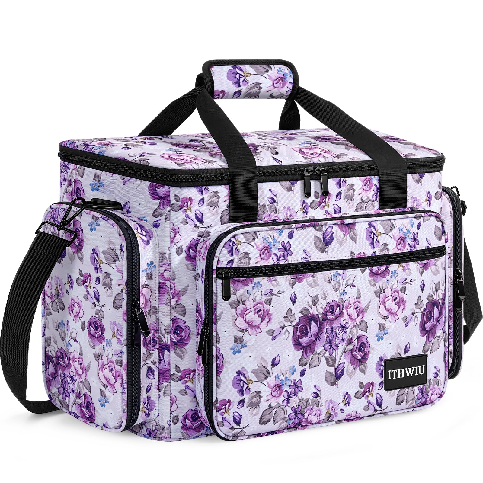 Sewing Machine Carrying Case with Multiple Storage Pockets Large Capacity, Universal Tote Storage Bag Compatible with Most Standard Singer, Brother, Janome, Rose Pattern