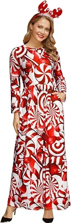 Womens Christmas Loose Fit Adult Holiday Casual 3D Dress Maxi Ugly Funny Graphic Crew Neck Outfit Xmas Candy M