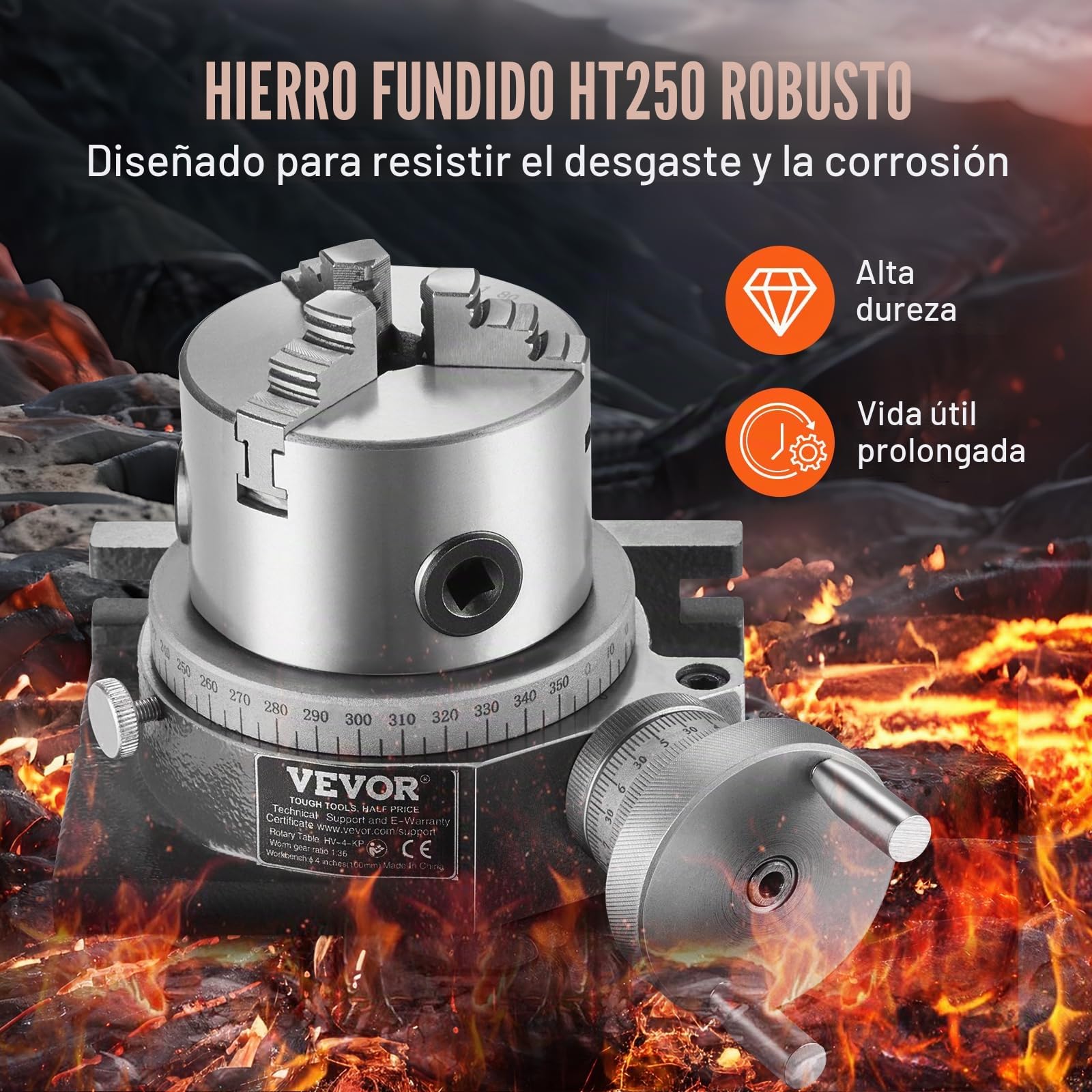 VEVOR Mesa giratoria para fresadoras, mesa giratoria de fresado de precisión horizontal vertical de 100 mm, portabrocas de 3 mordazas de 80 mm tuercas en T M10 para indexación de ingeniería de fresado